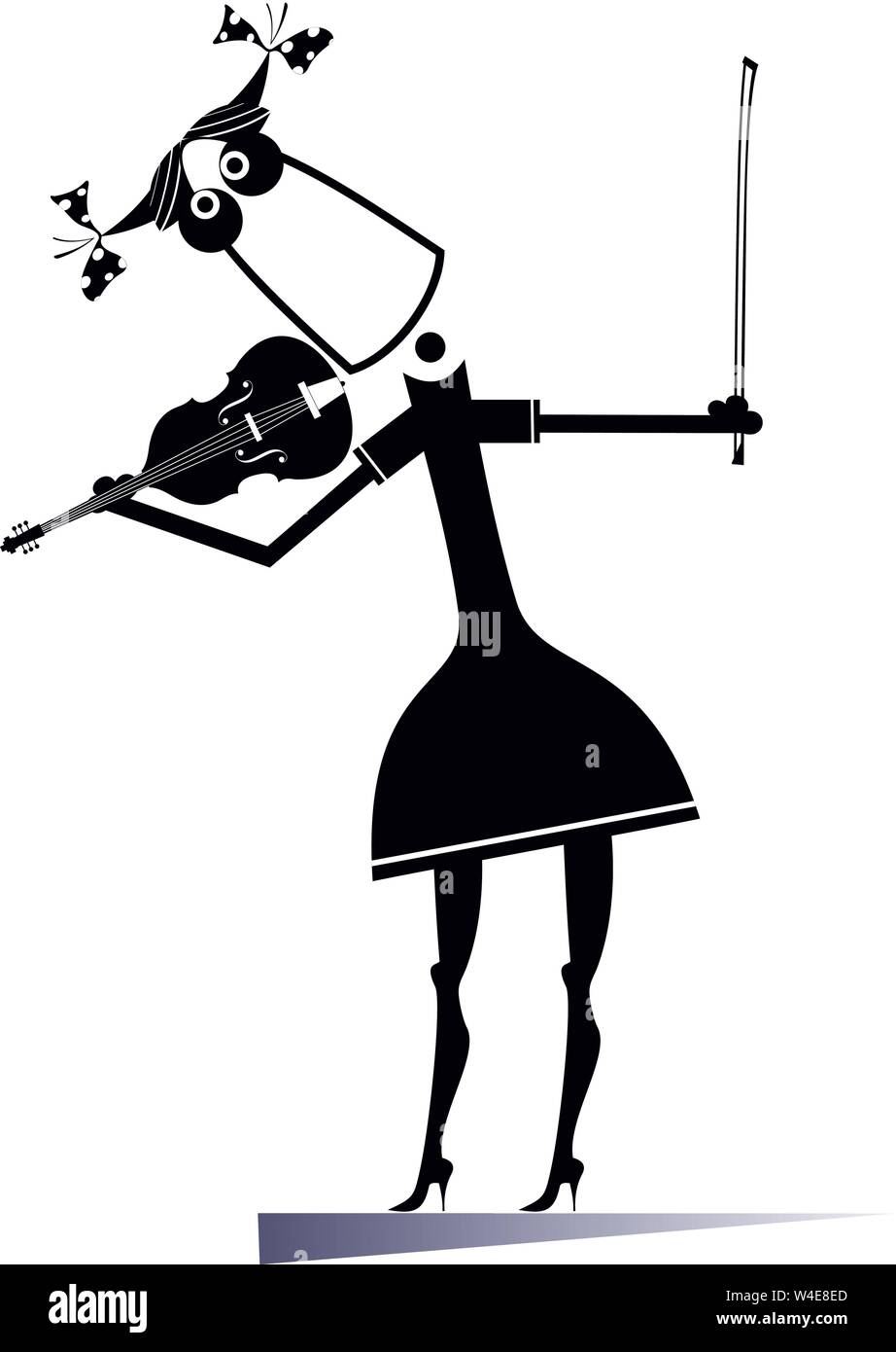 Violoniste femme Cartoon illustration isolé. Cartoon femme avec violon et félicitations noir sur blanc illustration Illustration de Vecteur