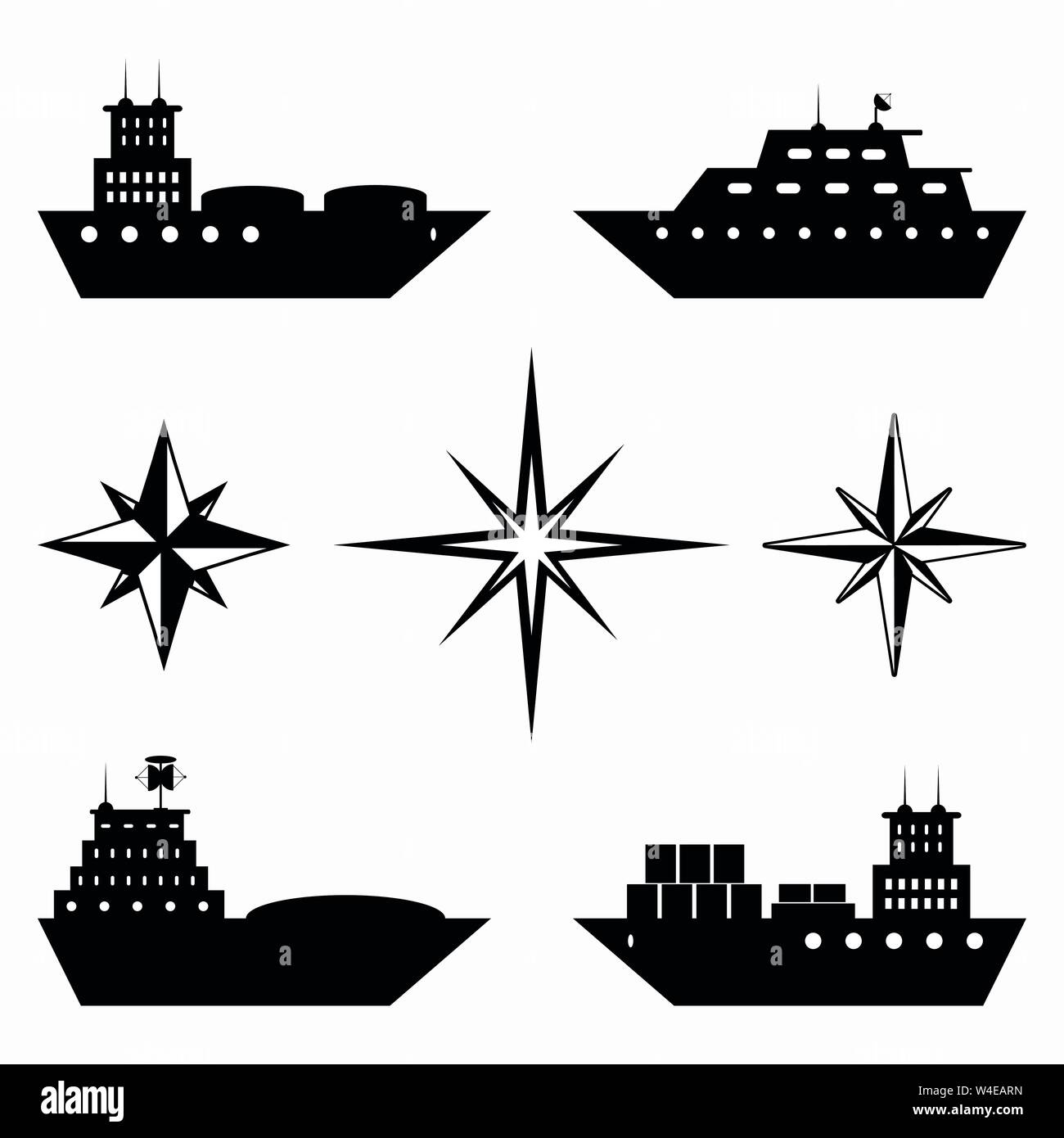 Collection d'Icônes monochromes de navires Illustration de Vecteur