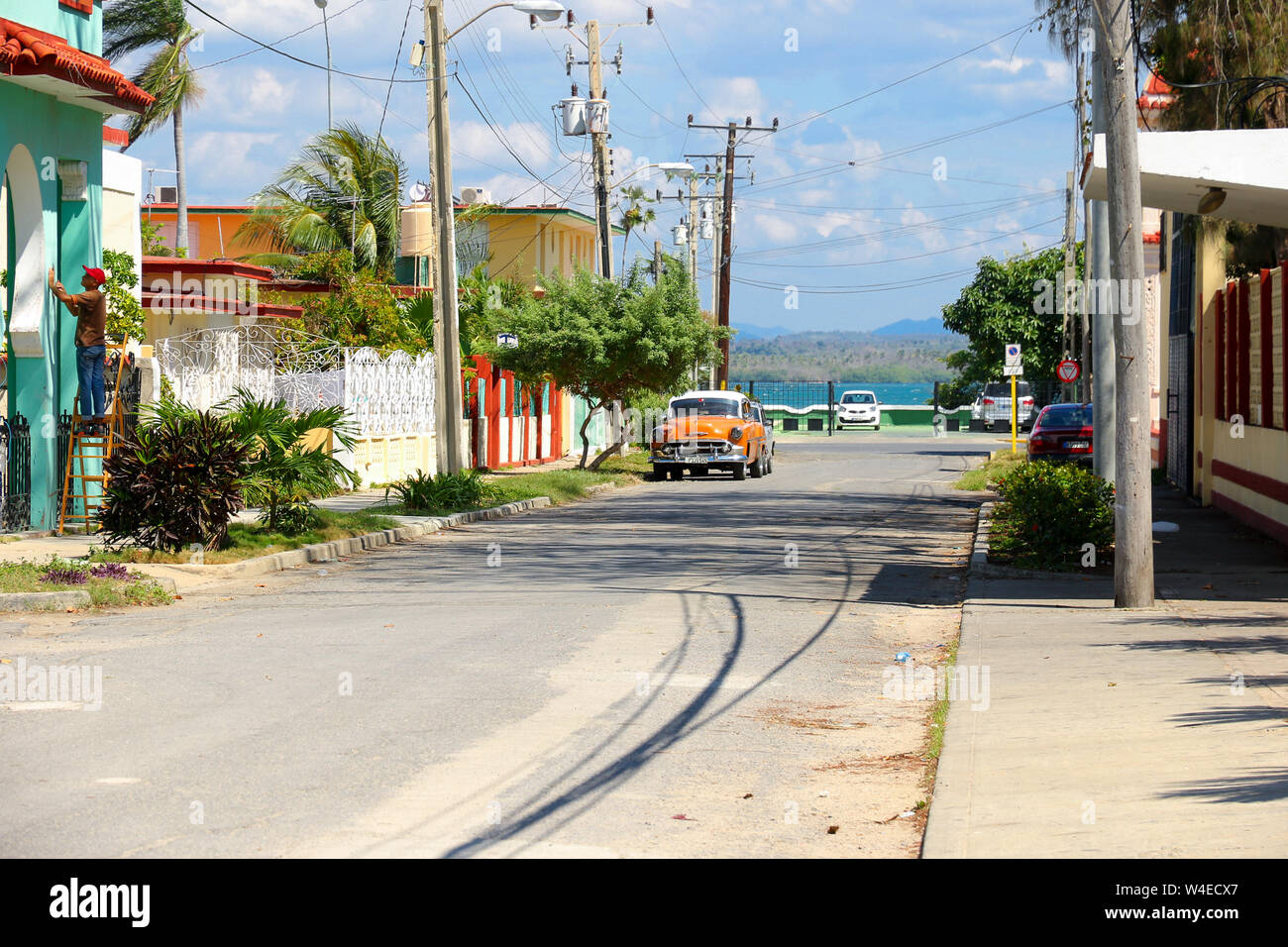 Vieille rue de Punta Gorda Cienfuegos, Cuba Banque D'Images