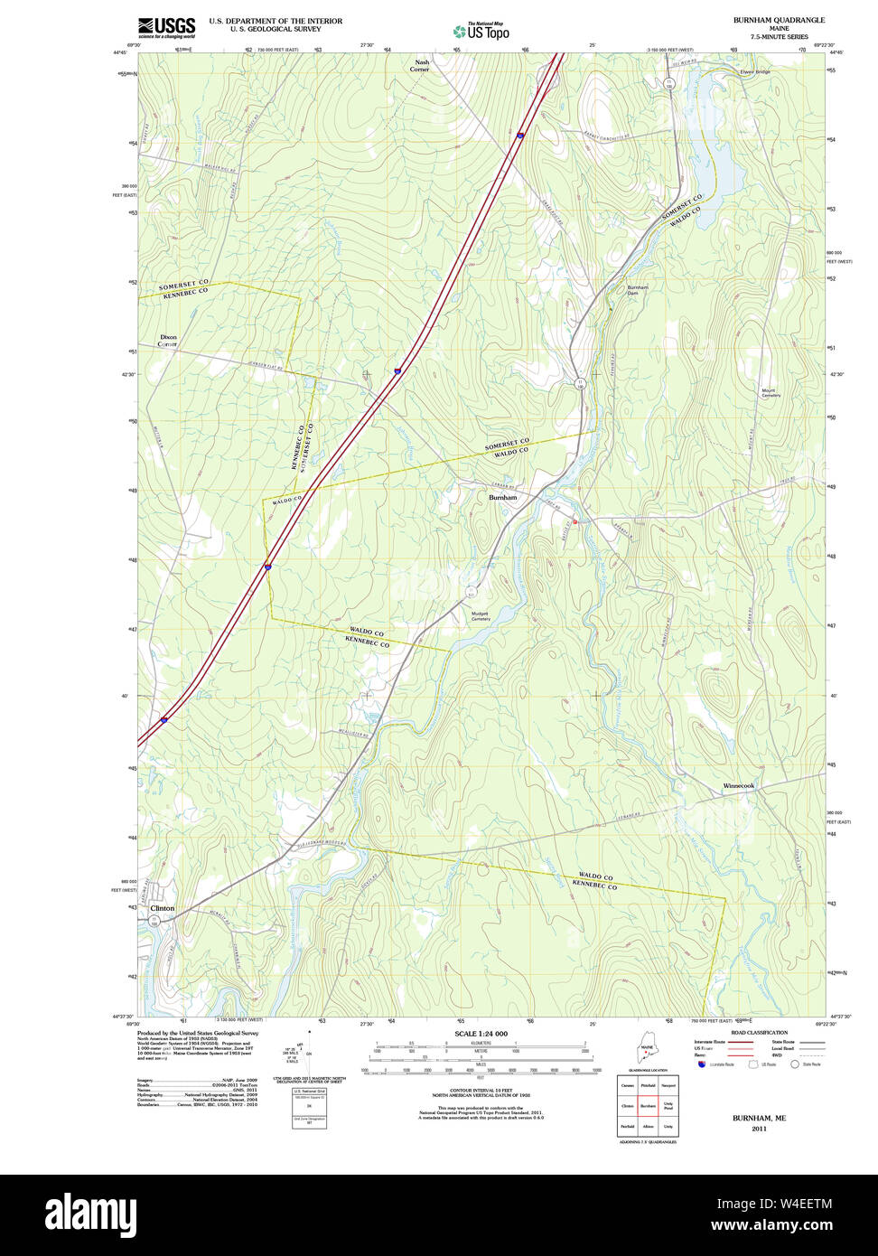Carte historique de la USGS Maine Burnham 20110910 Restauration TM Banque D'Images
