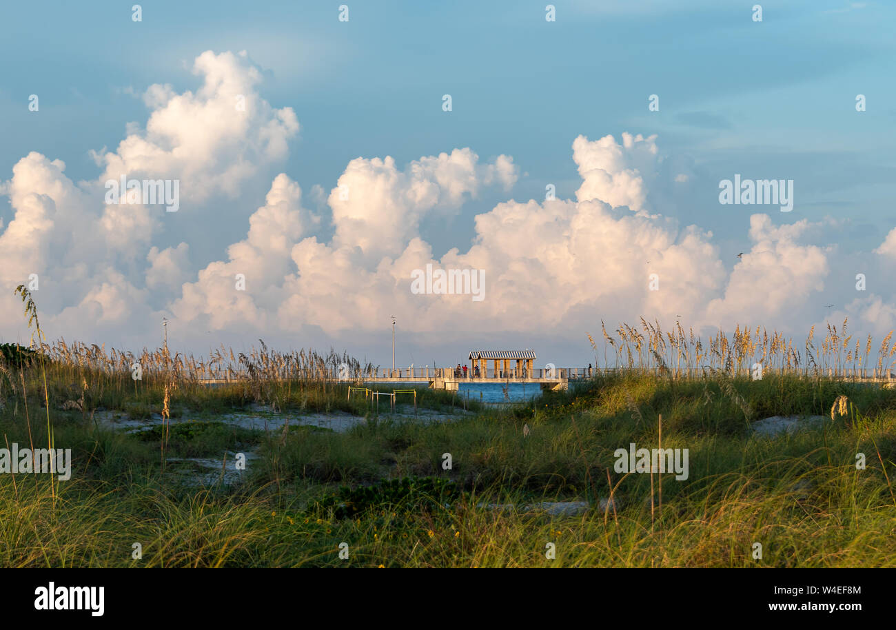 Passerelle menant à un quai de pêche sur l'eau - Vue panoramique Banque D'Images