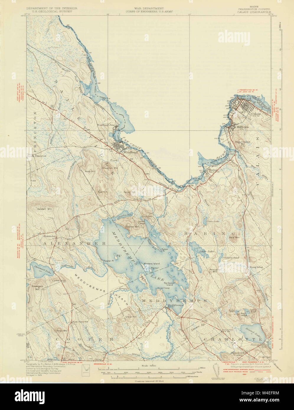 Carte historique de la USGS Maine Calais 3065071932 Restauration 62500 Banque D'Images