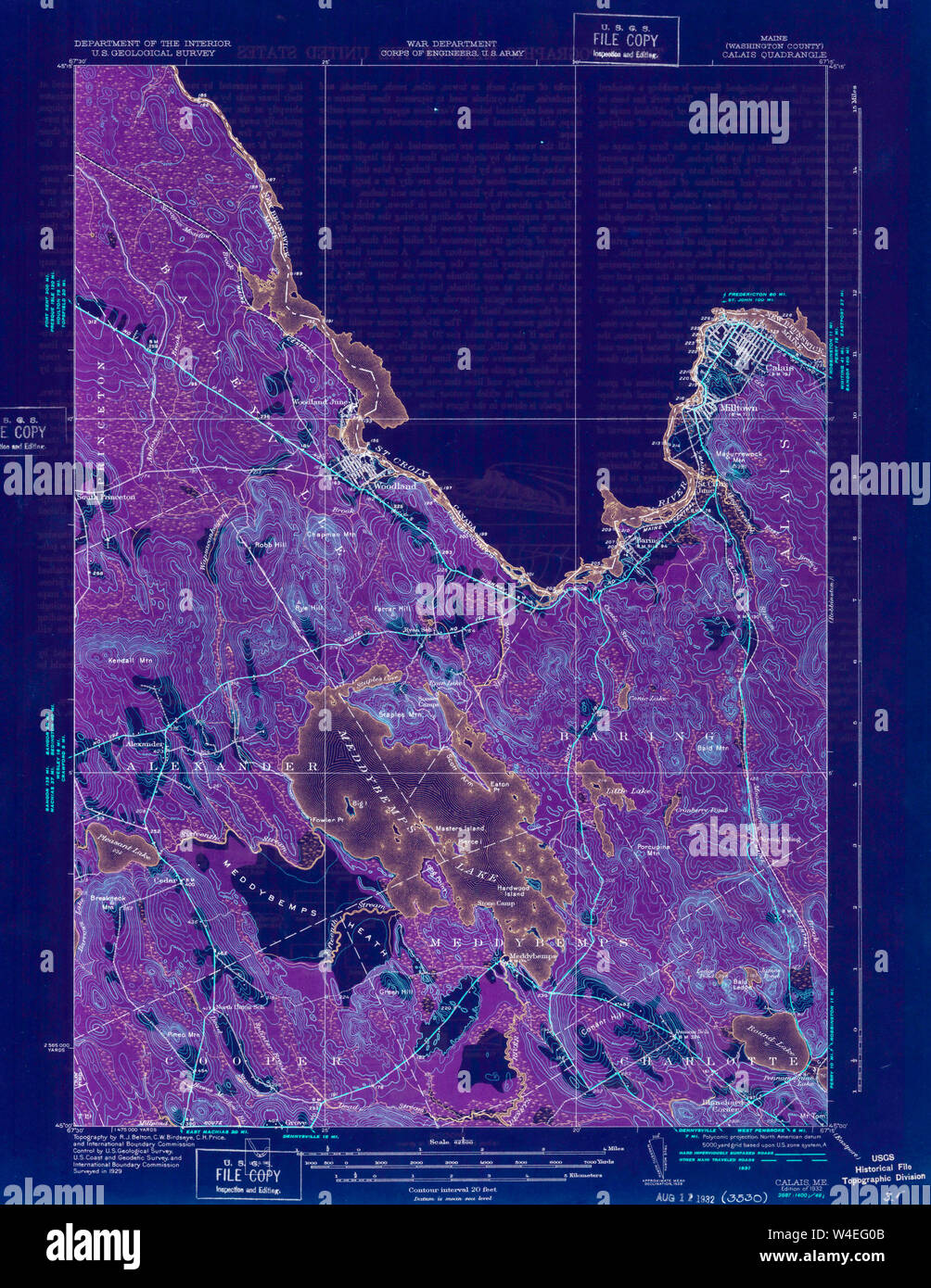 Carte historique de la USGS Maine Calais 8074251932 62500 Restauration d'Inversion Banque D'Images