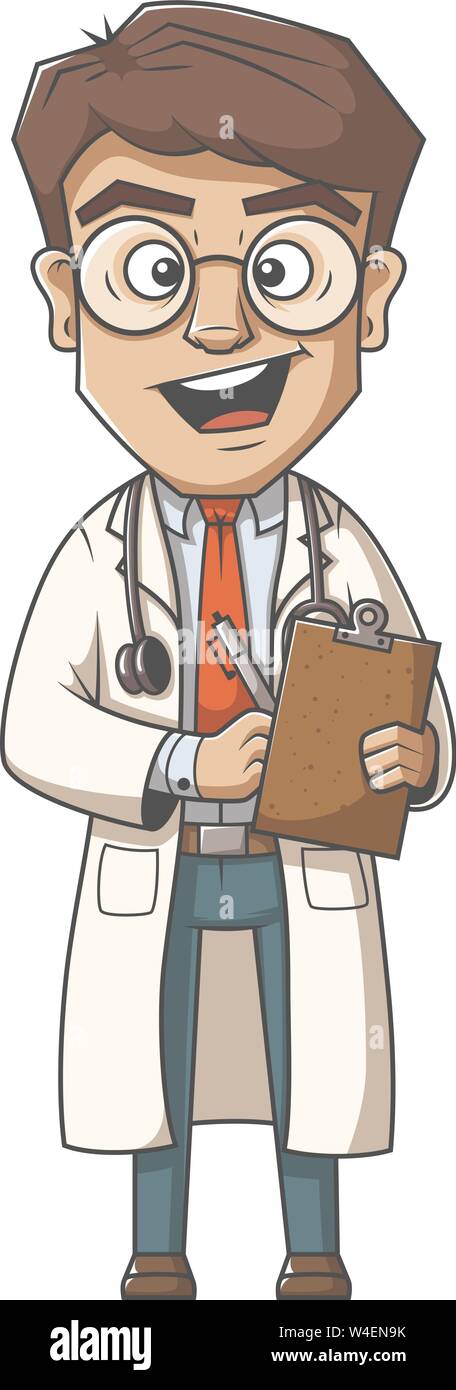 Jeune médecin de dessin animé. Hand drawn vector illustration. Illustration de Vecteur