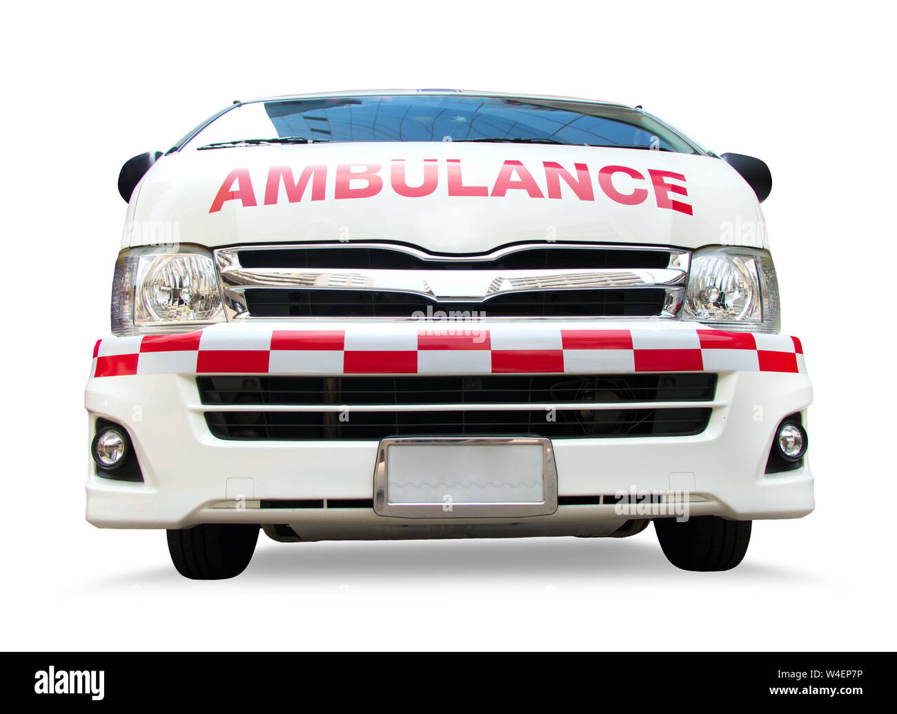 Ambulance, vue de face. Service d'urgence van, isolé sur fond blanc. Banque D'Images