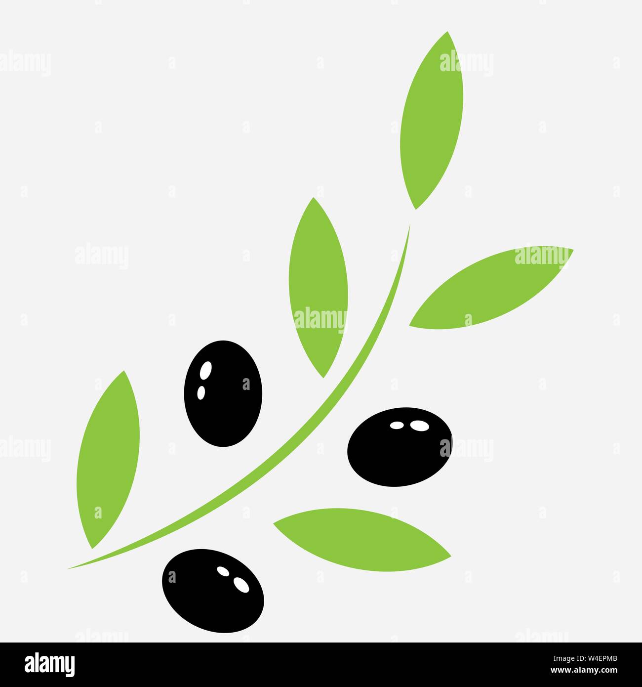 Branche d'olives noires en style abstrait sur fond blanc Illustration de Vecteur