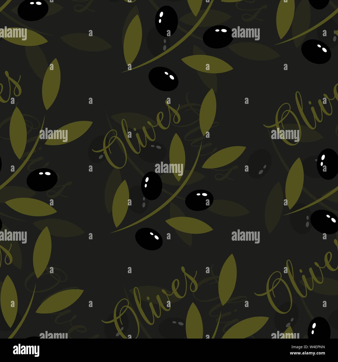 Branche d'olives noires en style abstrait sur fond noir Illustration de Vecteur