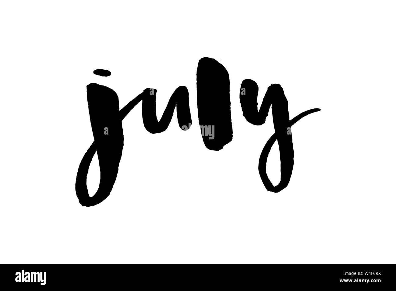 Juillet - lettrage dessiné à la main. Brosse parfaite typographie pour les cartes, affiches, t-shirt, des invitations. Vector Illustration de Vecteur