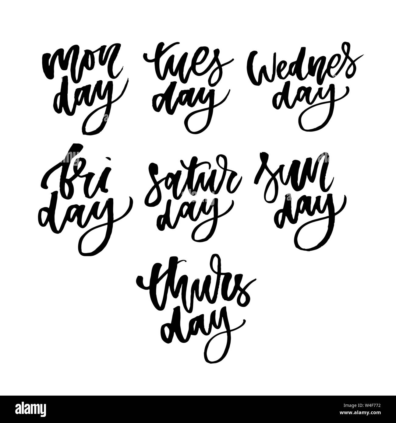 Ensemble de jours d'une semaine. Lettrage pour affiches, cartes et plus encore. Vecteur. Calendrier hebdomadaire en calligraphie Illustration de Vecteur