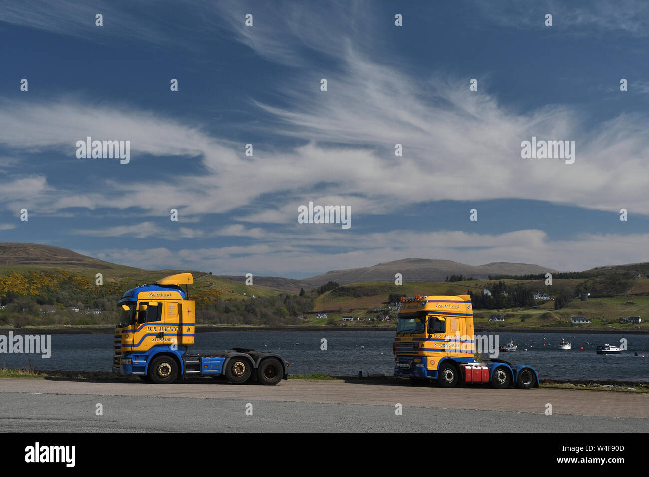 D.R.Macleod;les cabines de camion;uig harbour;ile de Skye;Ecosse Banque D'Images