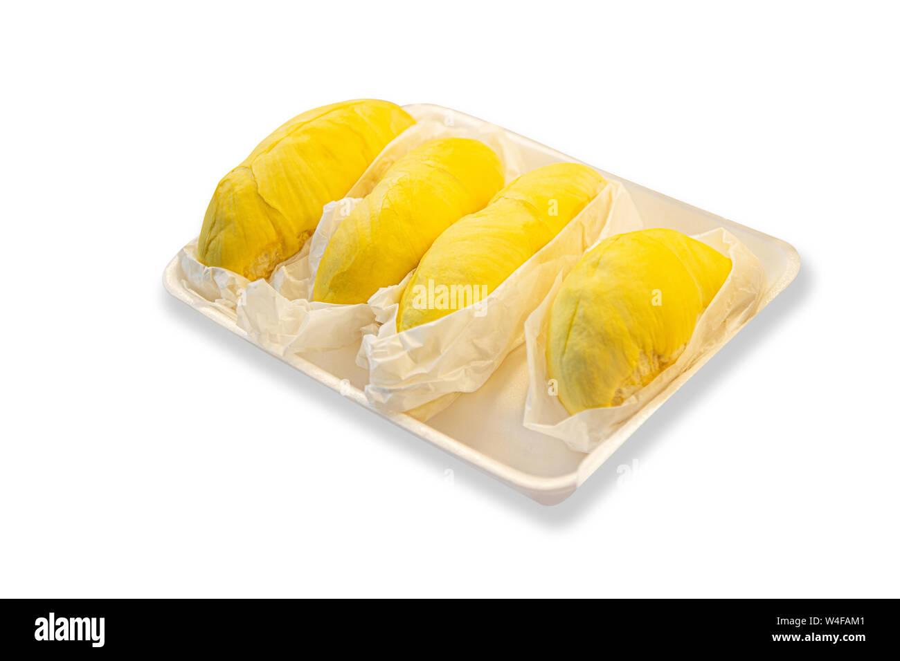 Durian fruit doux jaune isolé sur fond blanc roi des fruits fruit de la Thaïlande Banque D'Images