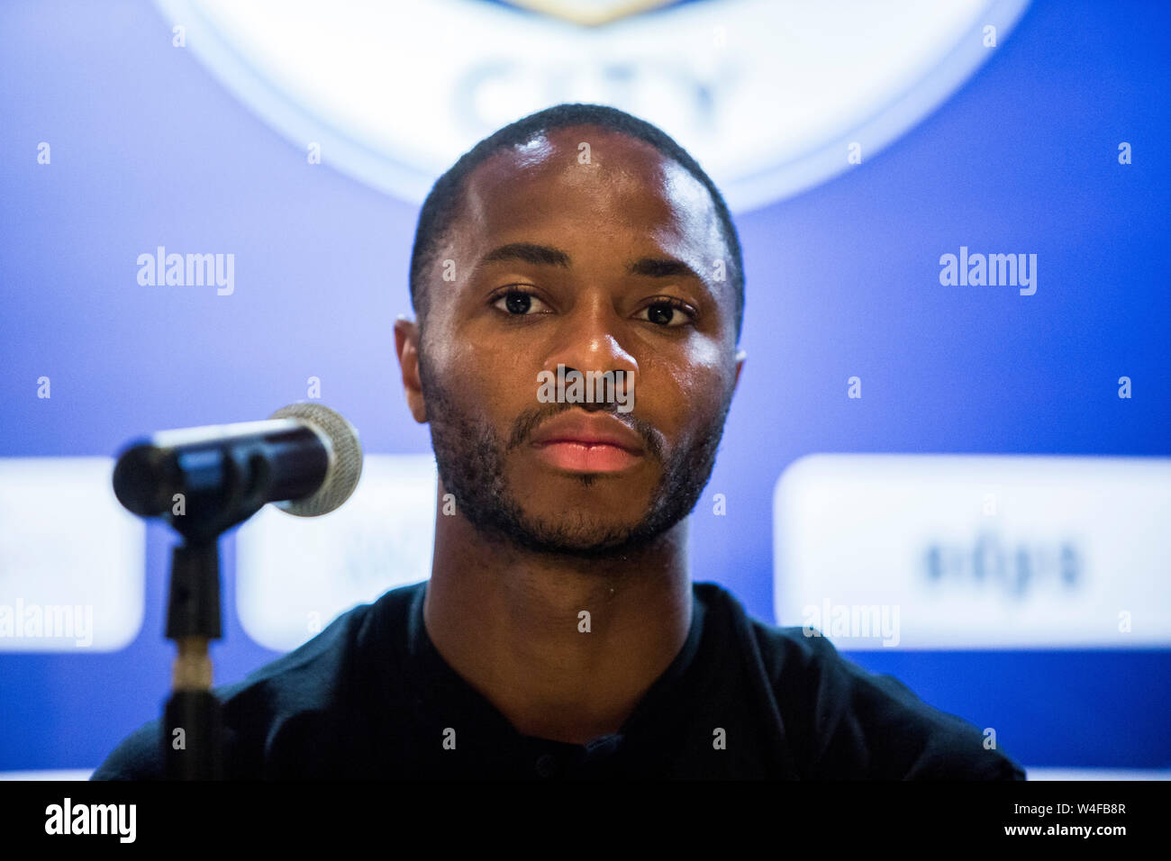 Hong Kong, Chine. 23 juillet, 2019. Premier League Manchester club CityÕs star player Raheem Sterling (photo) et Manager Pep Guardiola rencontrez les médias chinois à l'hôtel Grand Hyatt Hong Kong. Hong Kong : Crédit Photo News Alamy Live News Banque D'Images