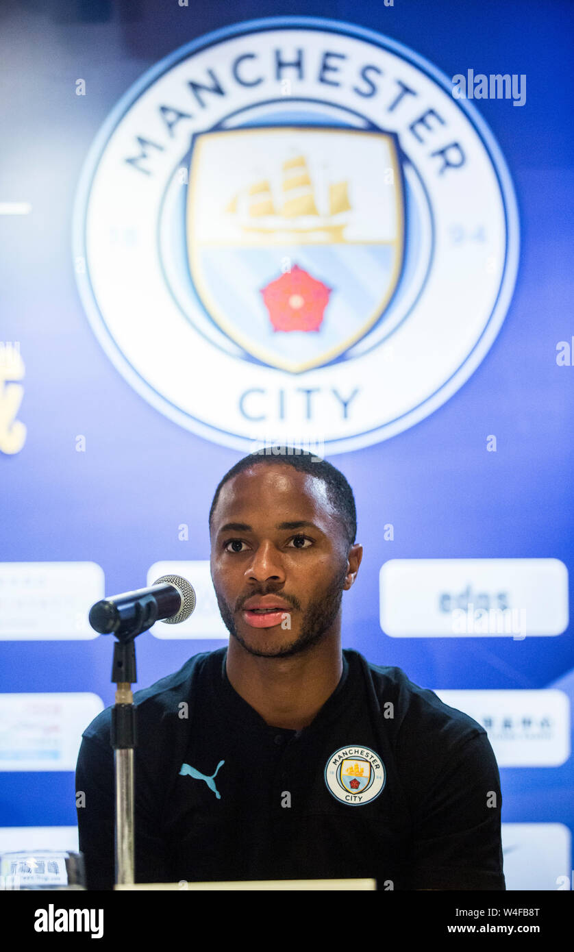 Hong Kong, Chine. 23 juillet, 2019. Premier League Manchester club CityÕs star player Raheem Sterling (photo) et Manager Pep Guardiola rencontrez les médias chinois à l'hôtel Grand Hyatt Hong Kong. Hong Kong : Crédit Photo News Alamy Live News Banque D'Images