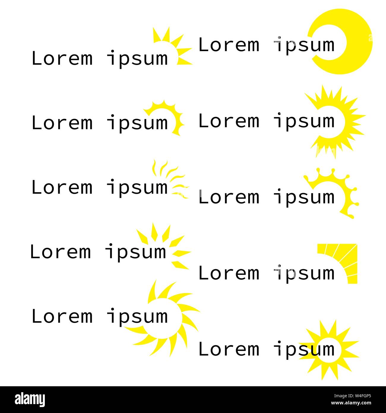 Modèle avec logo soleil signe sur le côté droit. Couleur jaune. Illustration de Vecteur