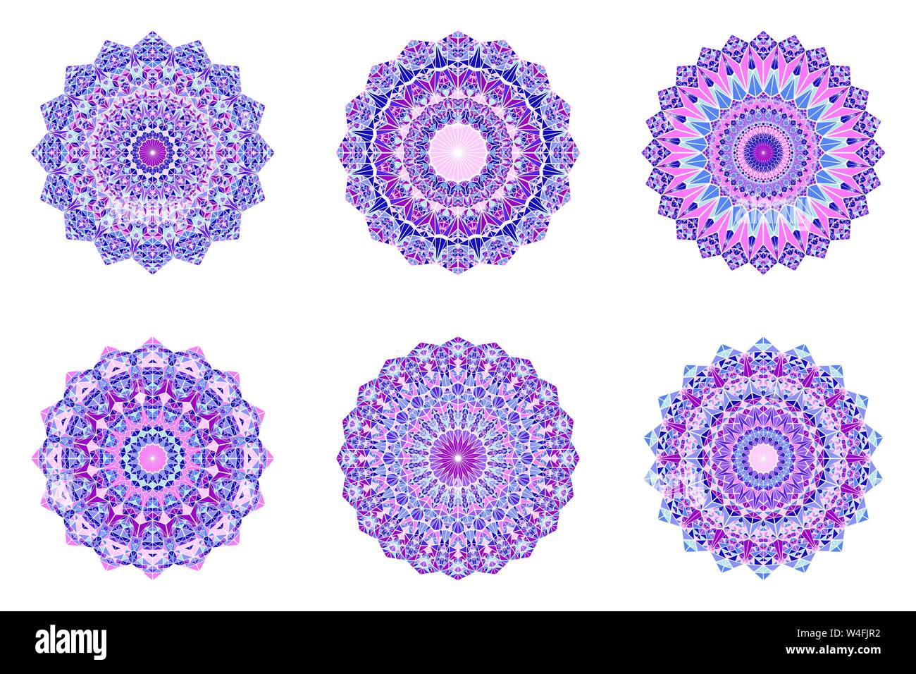 Triangle orné mandala modèle de tuile ronde set - dessins vectoriels ornementales de triangles en mosaïque Illustration de Vecteur