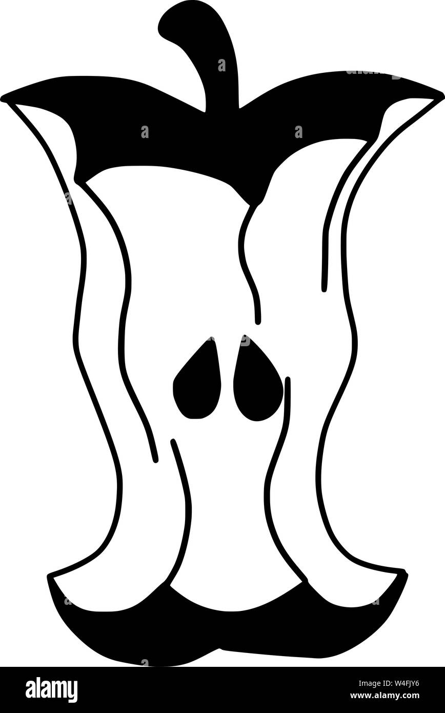 Apple Core vecteur Fruit Illustration Cartoon noir et blanc Illustration de Vecteur