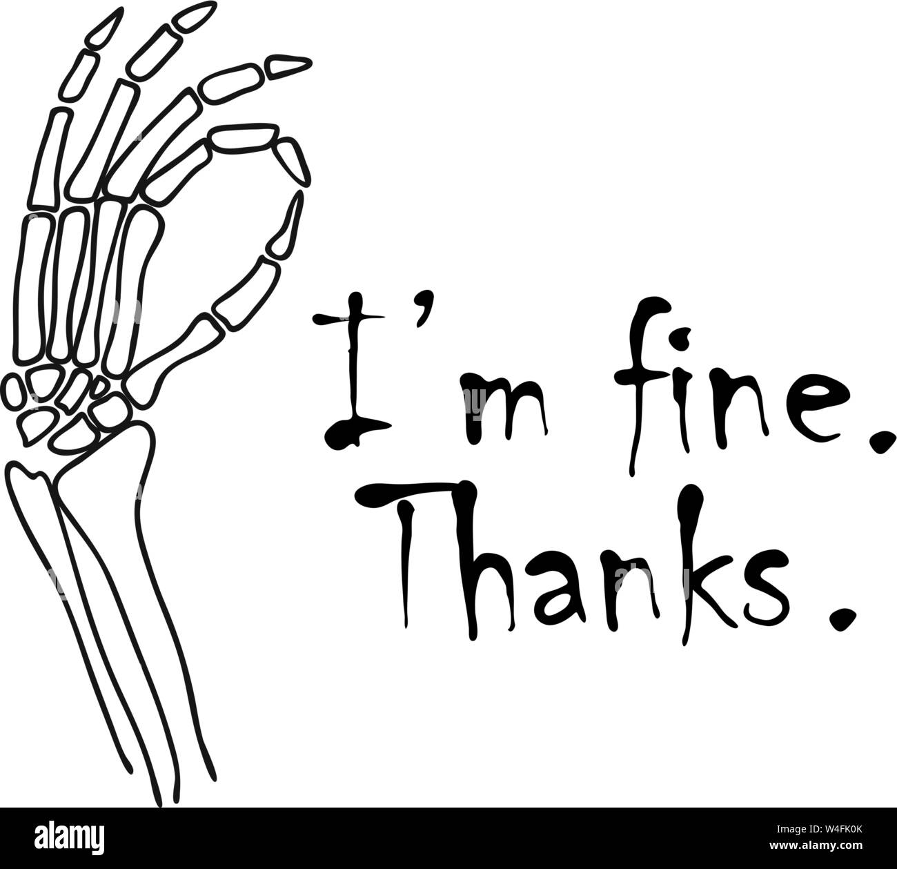 Silhouette d'un geste de la main de squelette ok signe. La je vais bien merci signe. Vector illustration. Illustration de Vecteur