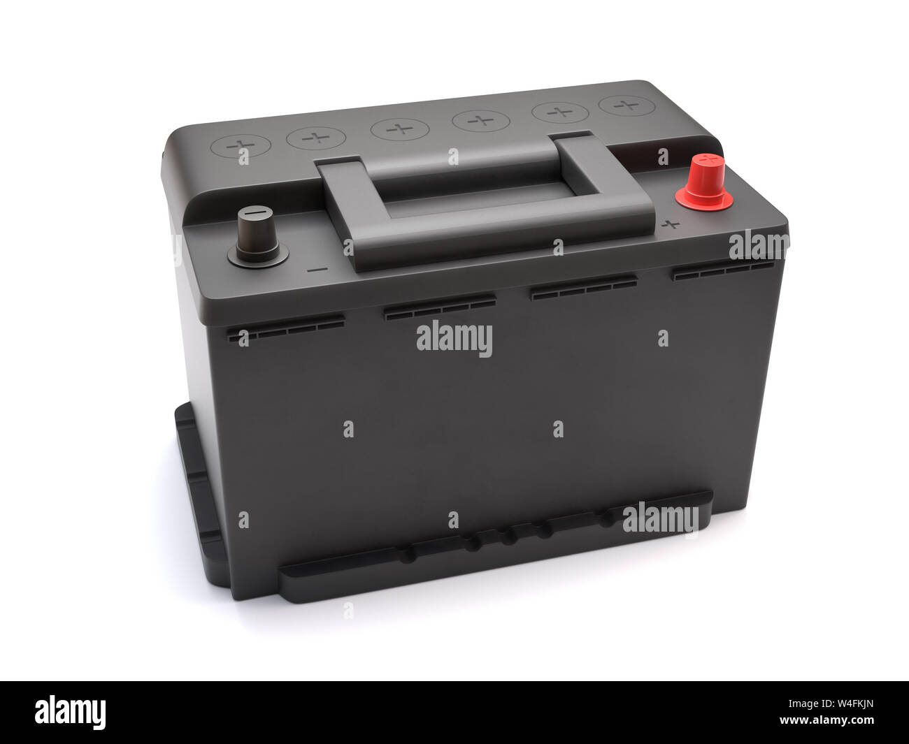 3D render of nouvelle batterie de voiture de 12 V sur fond blanc Banque D'Images