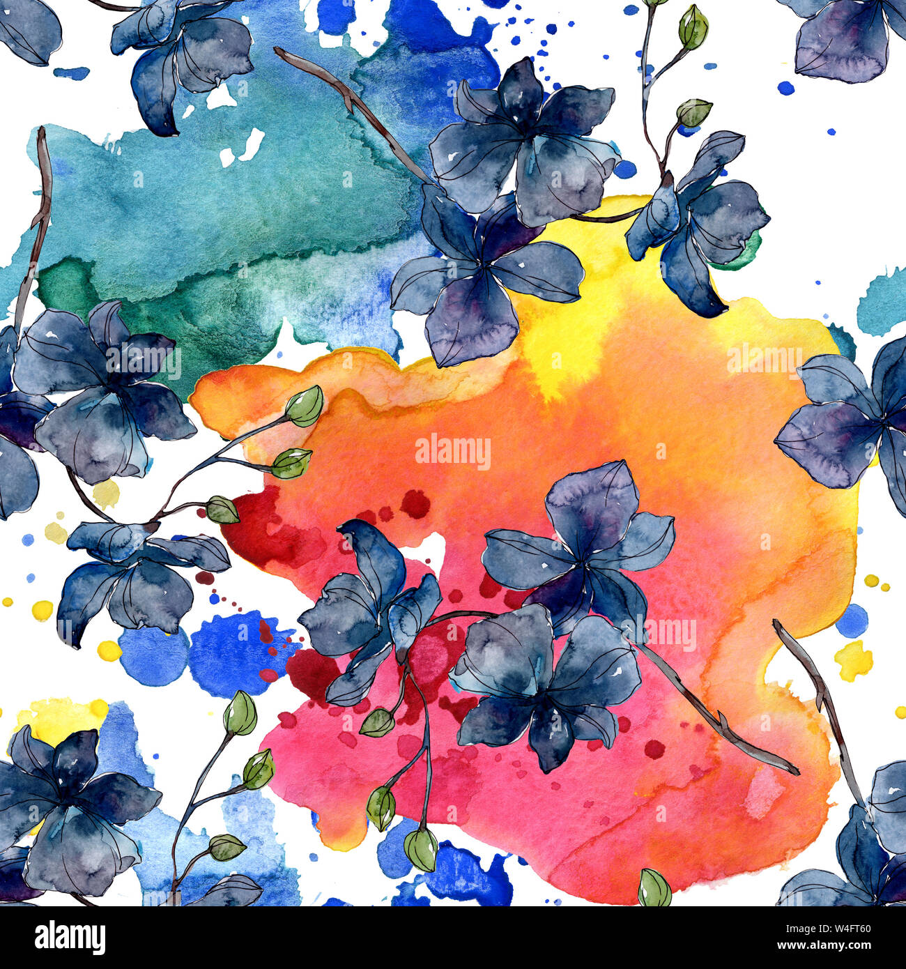 Floral fleurs orchidées botaniques. Printemps sauvage de fleurs sauvages de la feuille. Illustration à l'aquarelle. Aquarelle Dessin aquarelle de mode. Fond transparent Banque D'Images