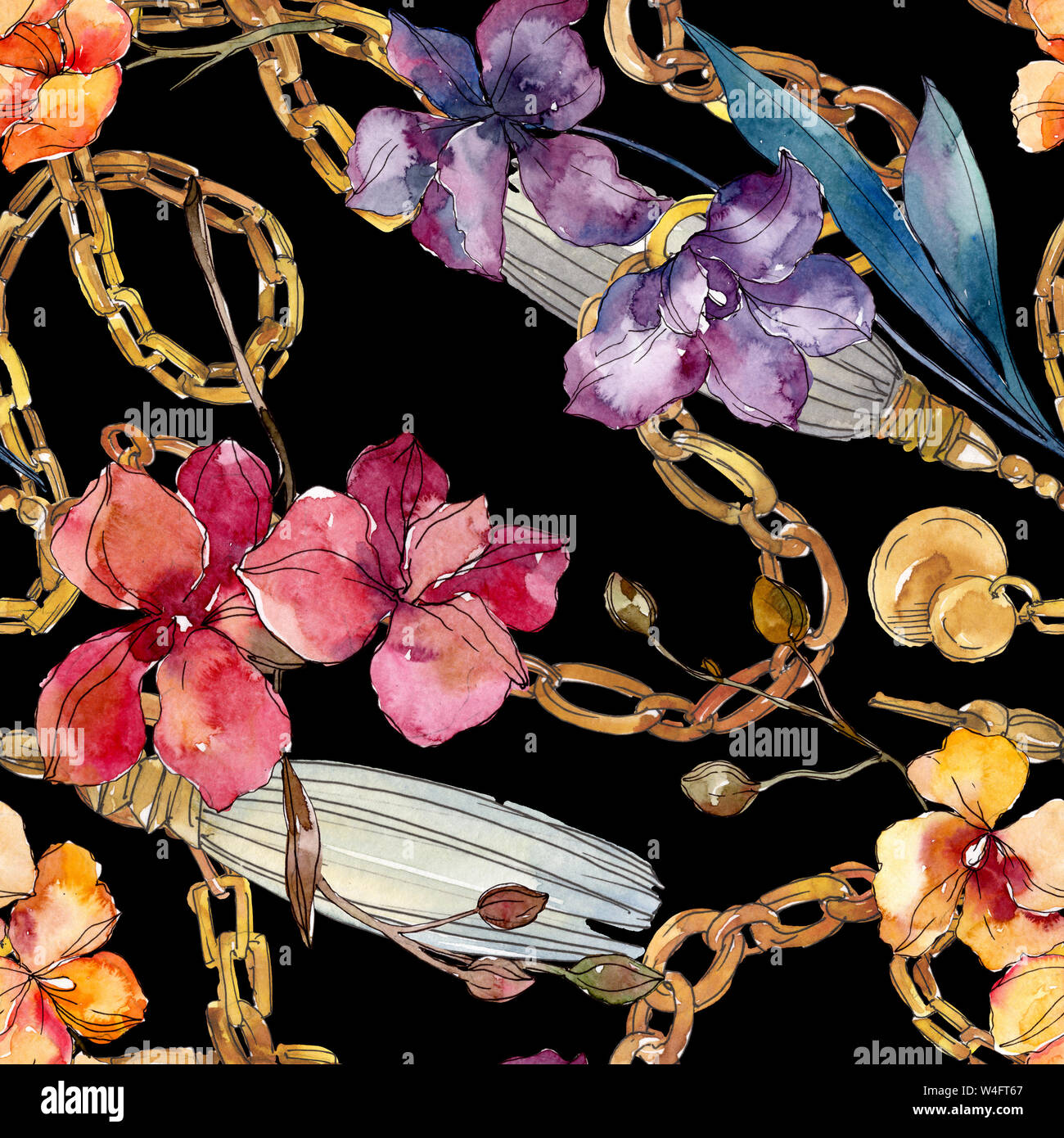 Floral fleurs orchidées botaniques. Printemps sauvage de fleurs sauvages de la feuille. Illustration à l'aquarelle. Aquarelle Dessin aquarelle de mode. Fond transparent Banque D'Images