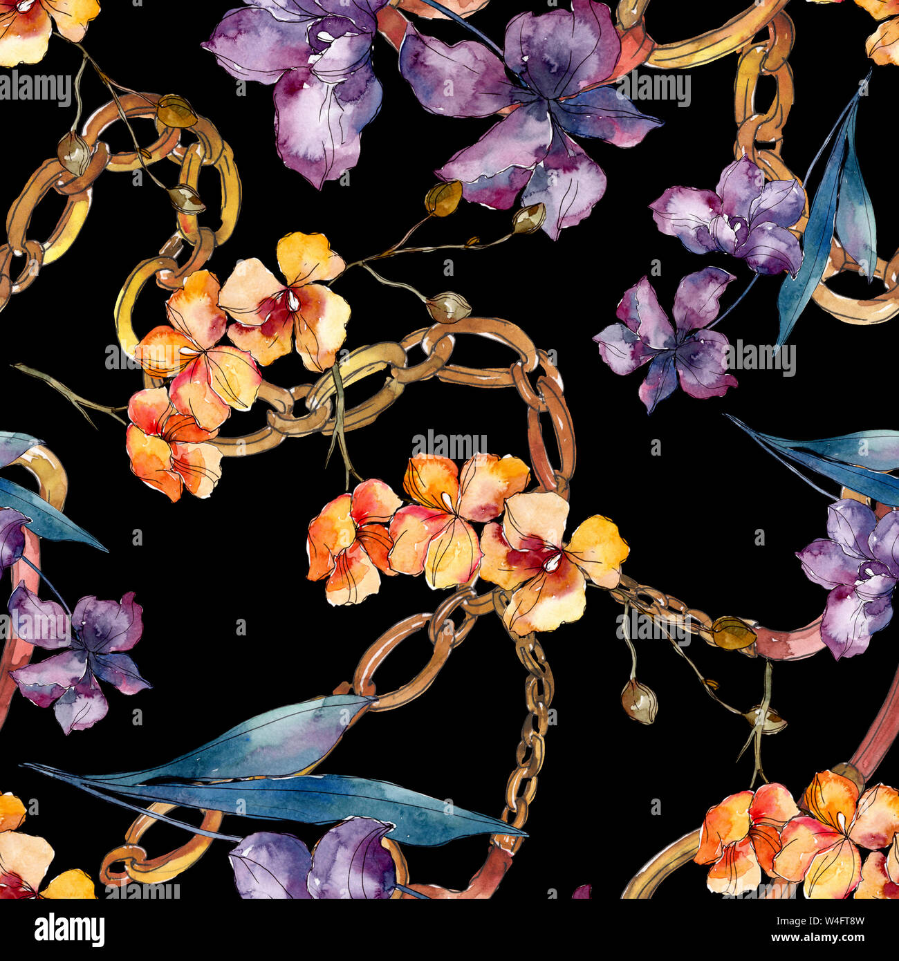 Floral fleurs orchidées botaniques. Printemps sauvage de fleurs sauvages de la feuille. Illustration à l'aquarelle. Aquarelle Dessin aquarelle de mode. Fond transparent Banque D'Images