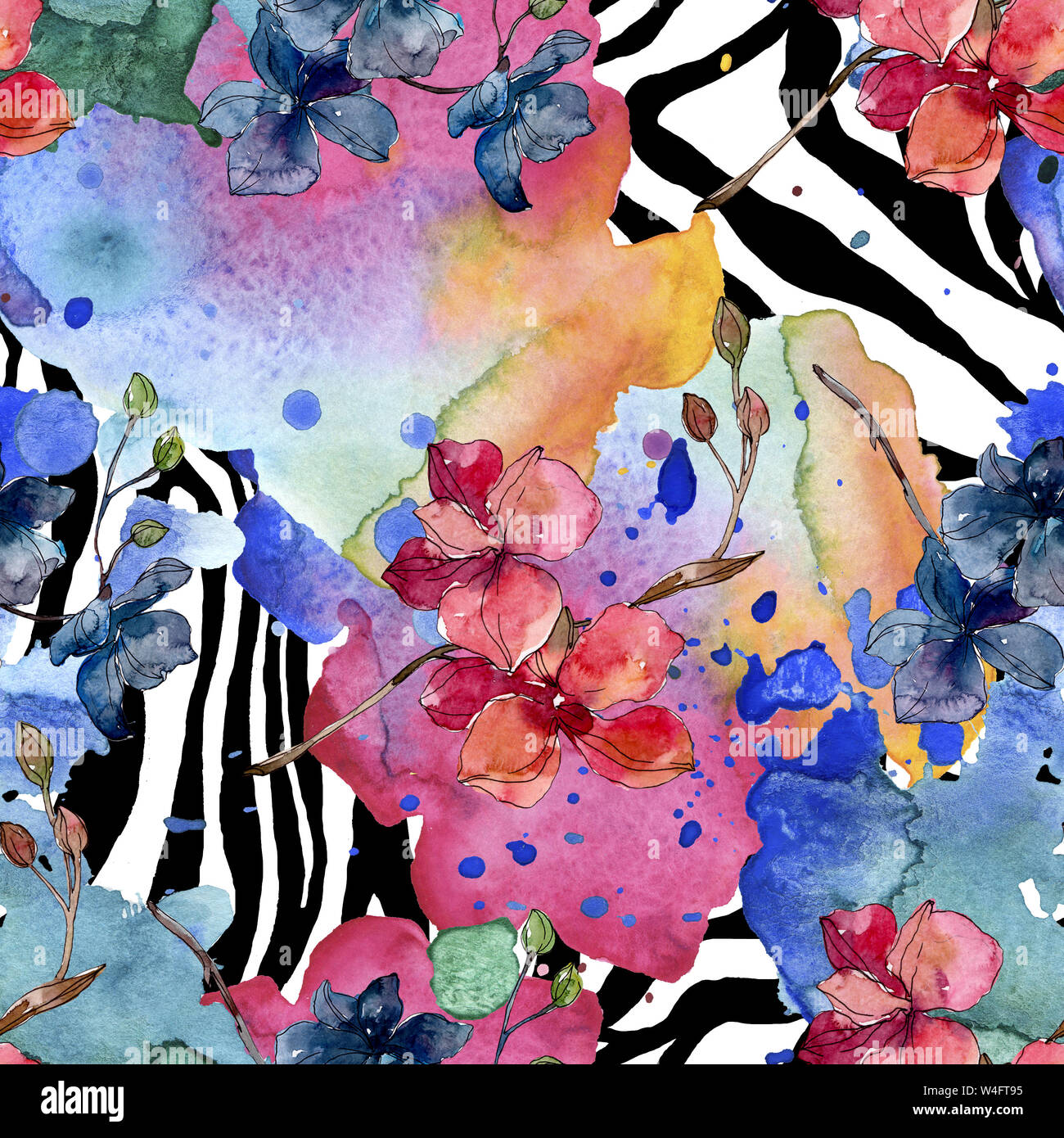 Floral fleurs orchidées botaniques. Printemps sauvage de fleurs sauvages de la feuille. Illustration à l'aquarelle. Aquarelle Dessin aquarelle de mode. Fond transparent Banque D'Images