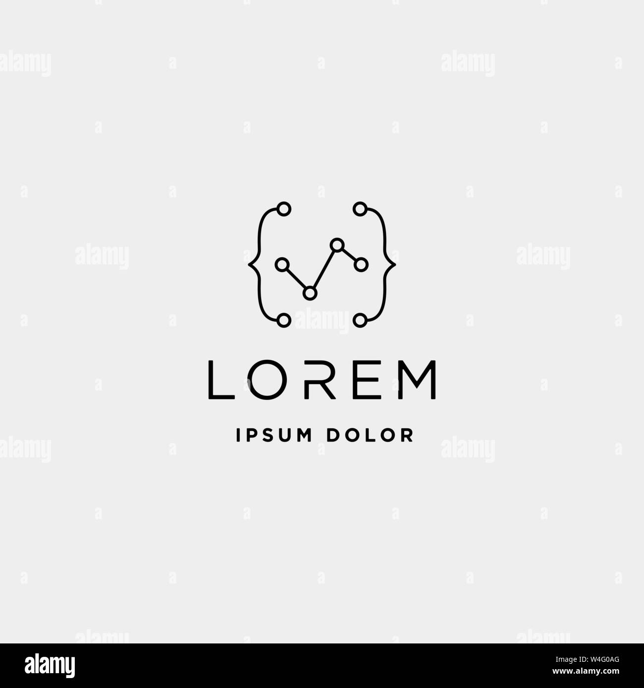 Modèle de conception de logo numérique codage programmeur vecteur icône symbole lineart connect Illustration de Vecteur