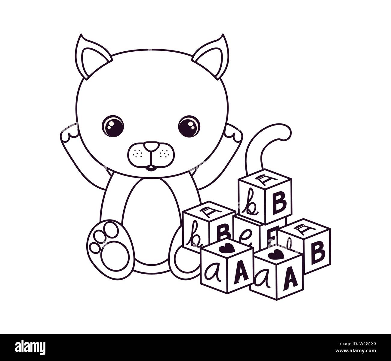 Silhouette De Chat Mignon Pour Bebe Carte Sur Fond Blanc Image Vectorielle Stock Alamy