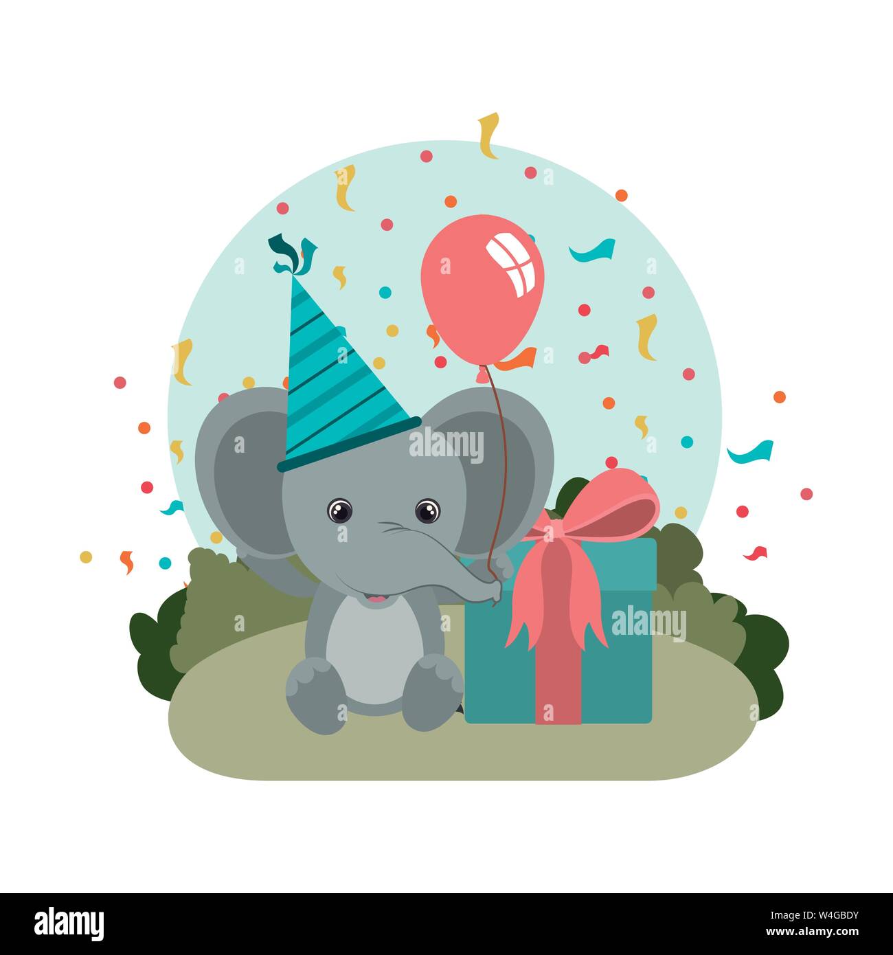 L'éléphant mignon avec boîte-cadeau en paysage Illustration de Vecteur