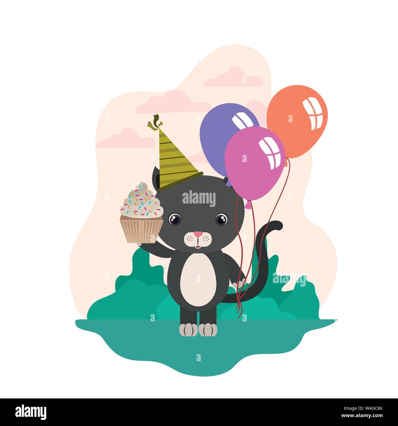 Cute cat animal avec party hat Illustration de Vecteur