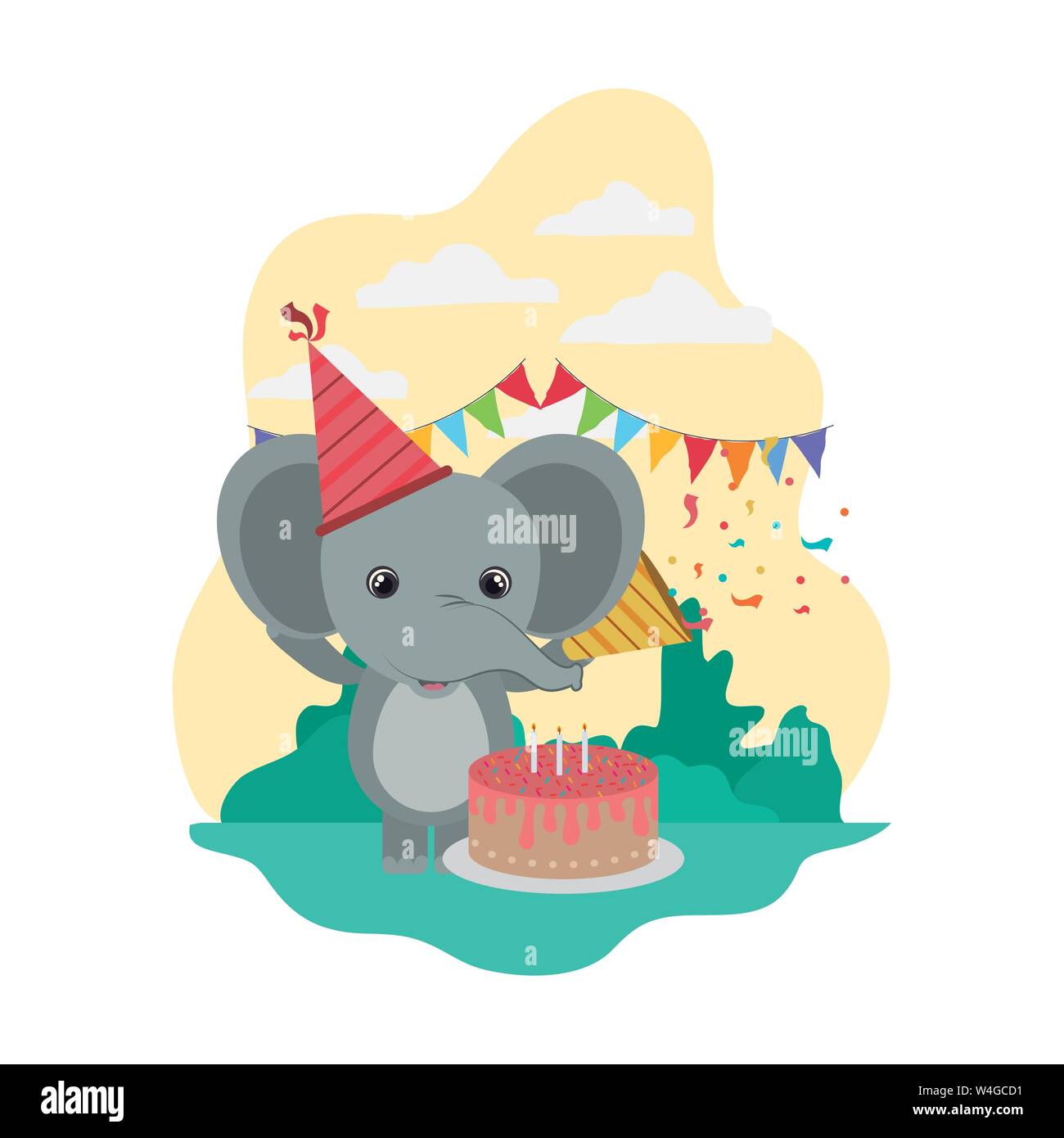 L'éléphant mignon avec party hat Illustration de Vecteur