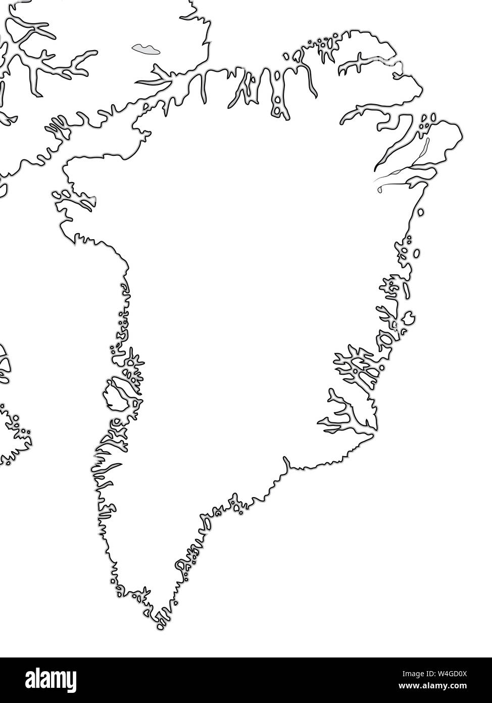 Carte du monde du Groenland : le Groenland, l'archipel Arctique, Océan Atlantique. Carte géographique avec des côtes et des îles océaniques. Banque D'Images
