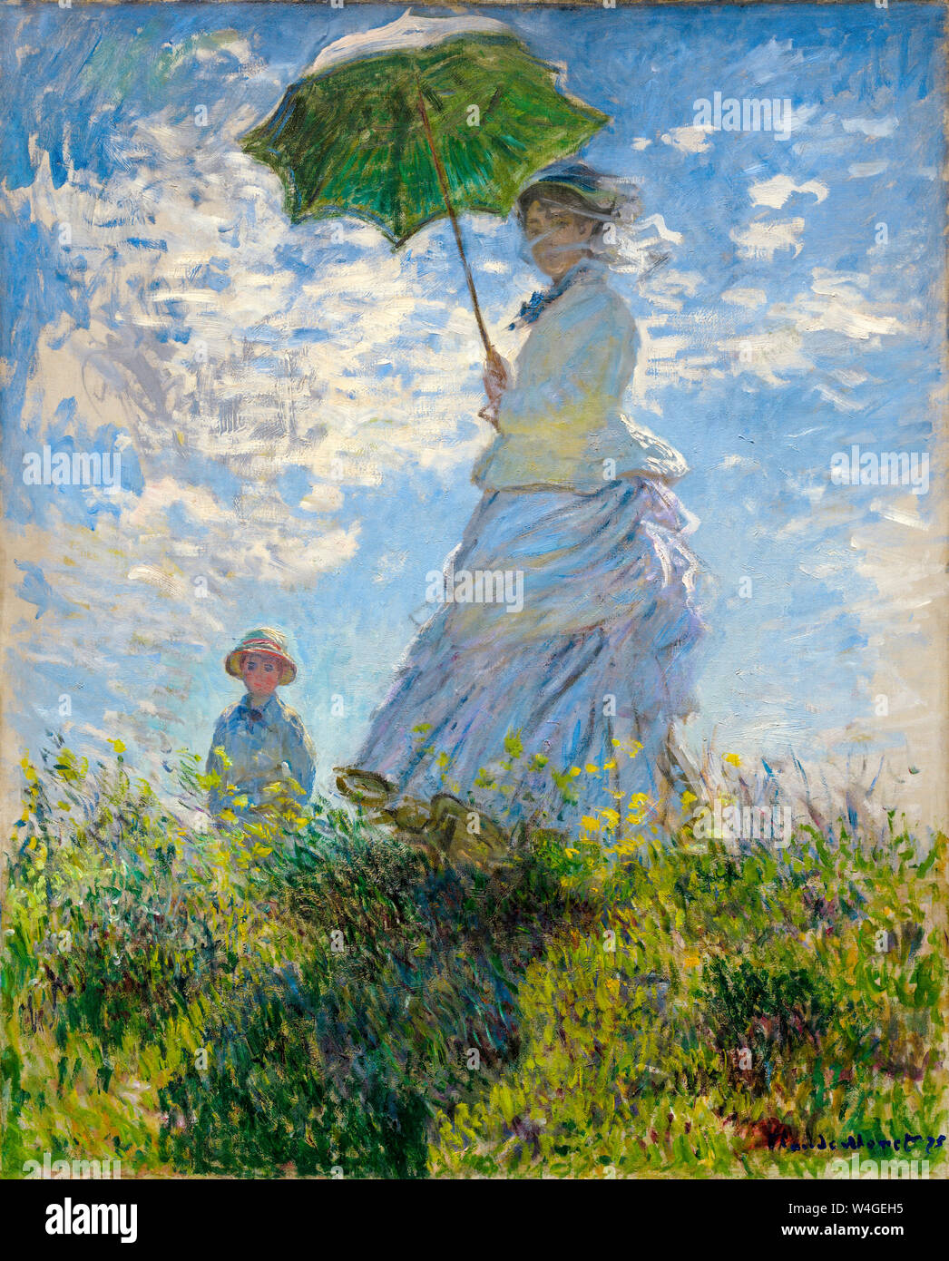 Claude Monet, peinture impressionniste, femme au parasol, Madame Monet et son fils, 1875 Banque D'Images