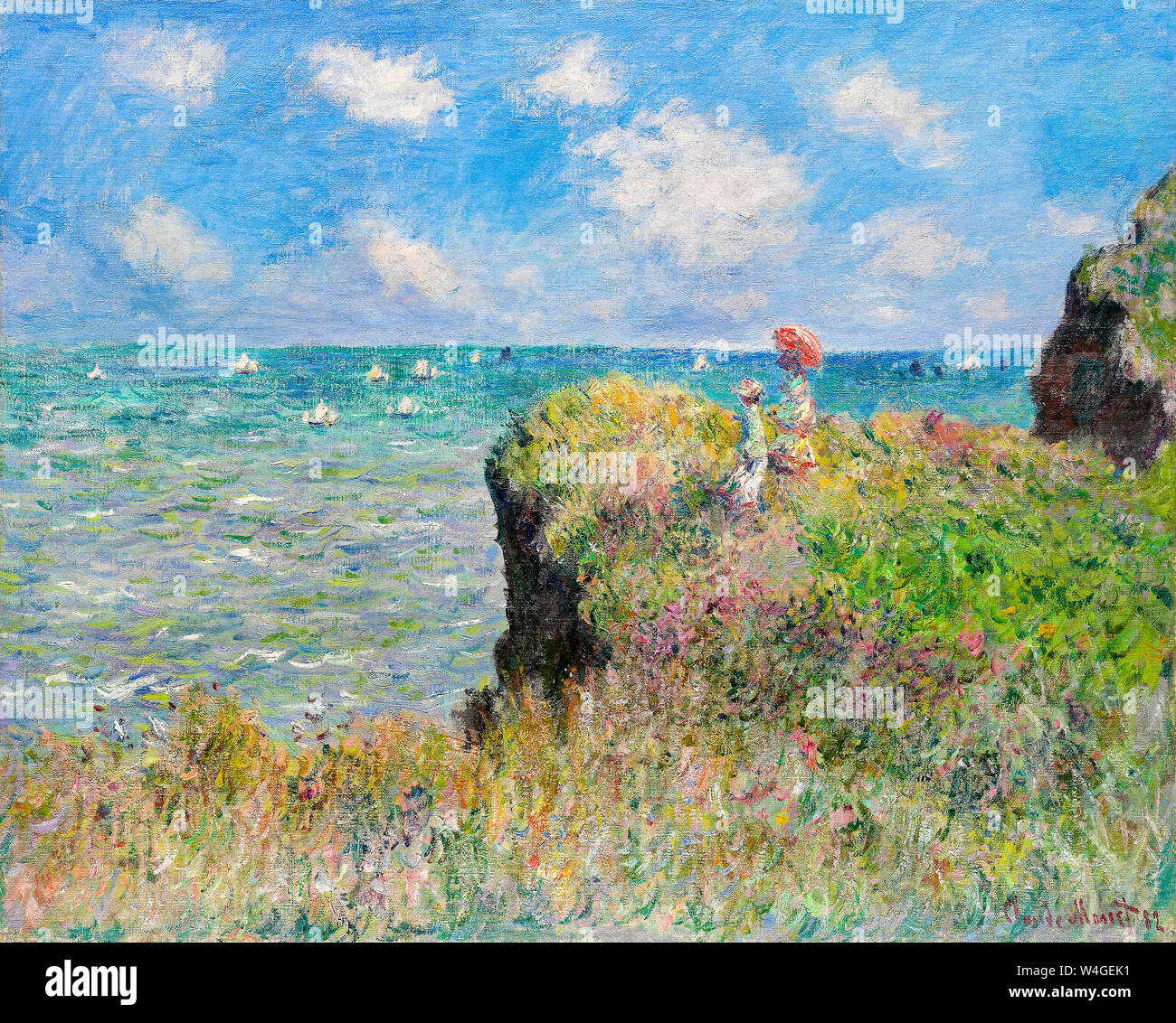 Claude Monet, peinture impressionniste, Cliff Walk à Pourville, 1882 Banque D'Images