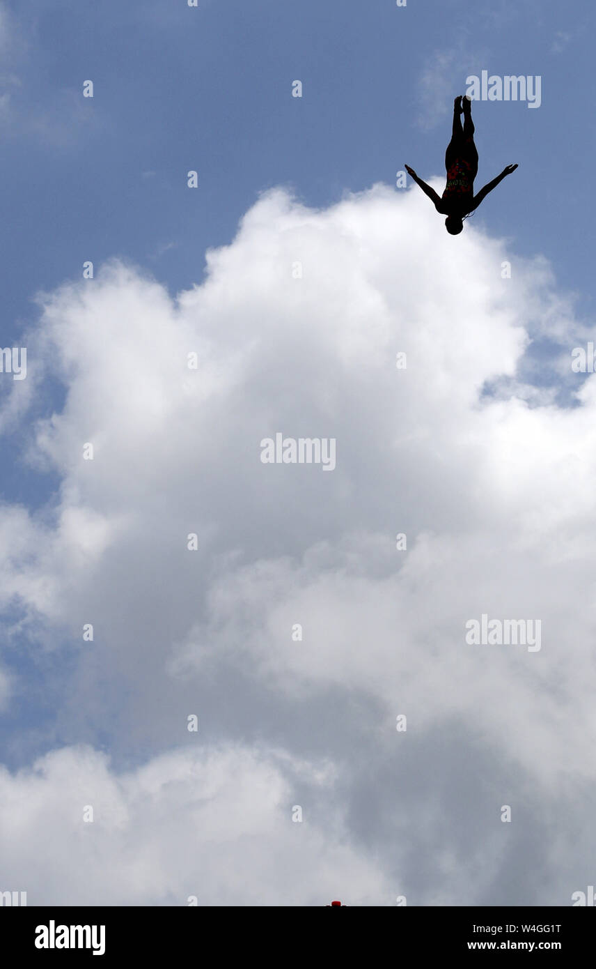 23 juillet 2019 - Gwangju, Corée du Sud - le 23 juillet 2019-Gwangju, Korea-Quintero Sud M.P de Colombie action pendant une 18e Championnats du monde FINA 2019 à Gwangju Highdiving Highdiving Femmes Chosun University Site de compétition à Gwangju, Corée du Sud. (Crédit Image : © Gwangju2019 Comité organisateur via Zuma sur le fil) Banque D'Images