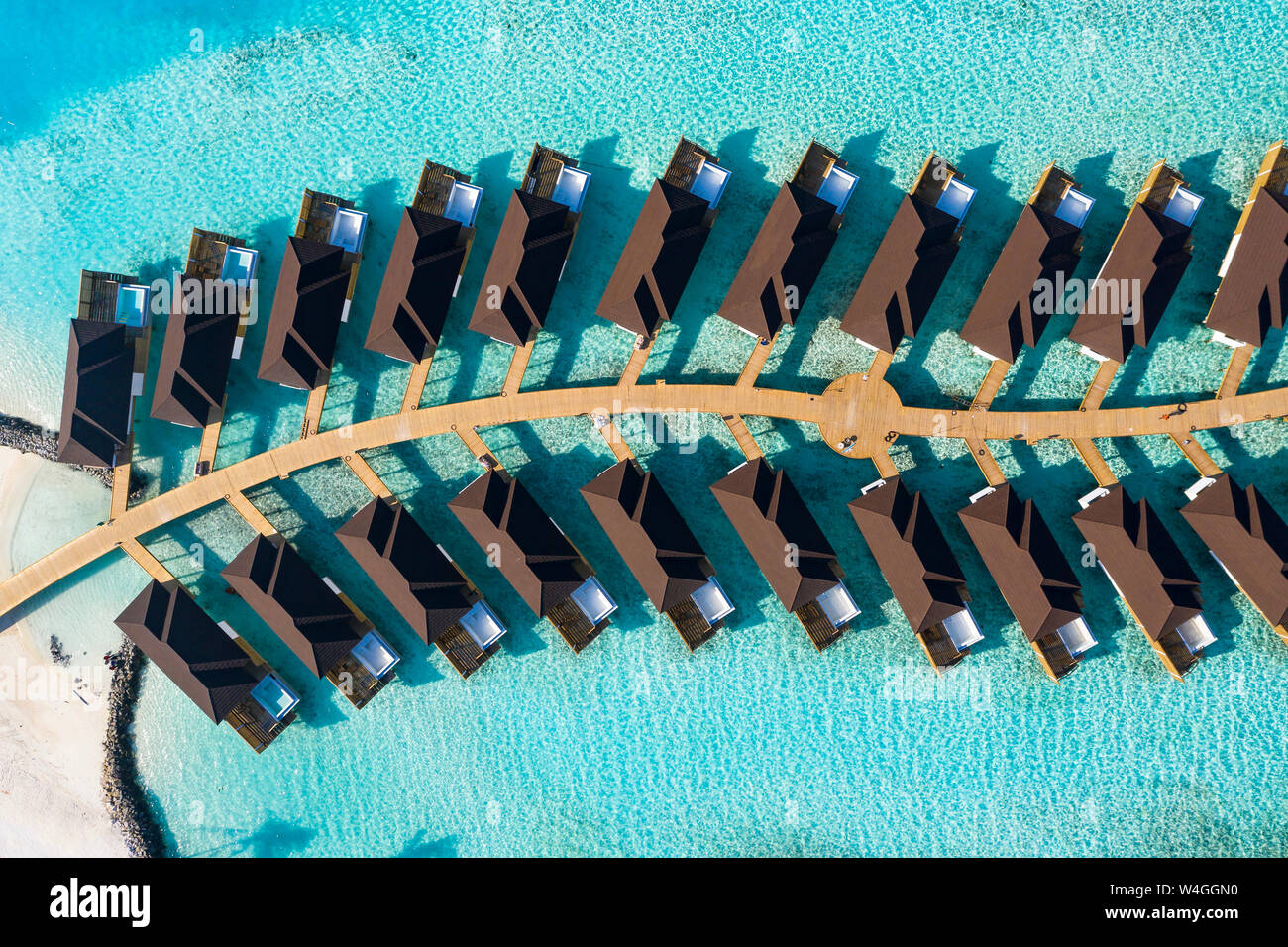 Bungalows sur l'eau de dessus, South Male Atoll, Maldives Banque D'Images