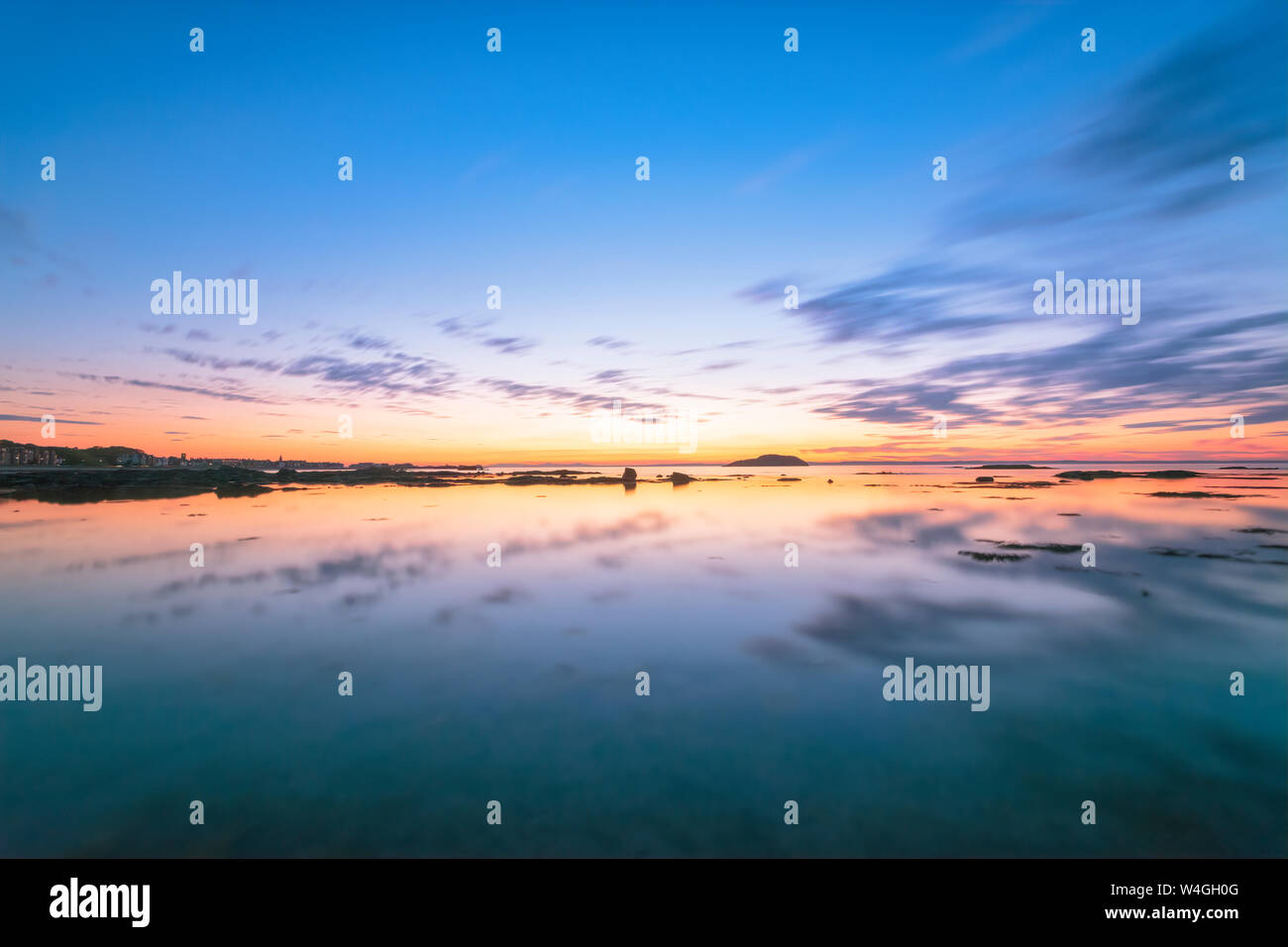 Coucher de soleil sur l'East bay, Firth of Forth, North Berwick, East Lothian, Scotland Banque D'Images