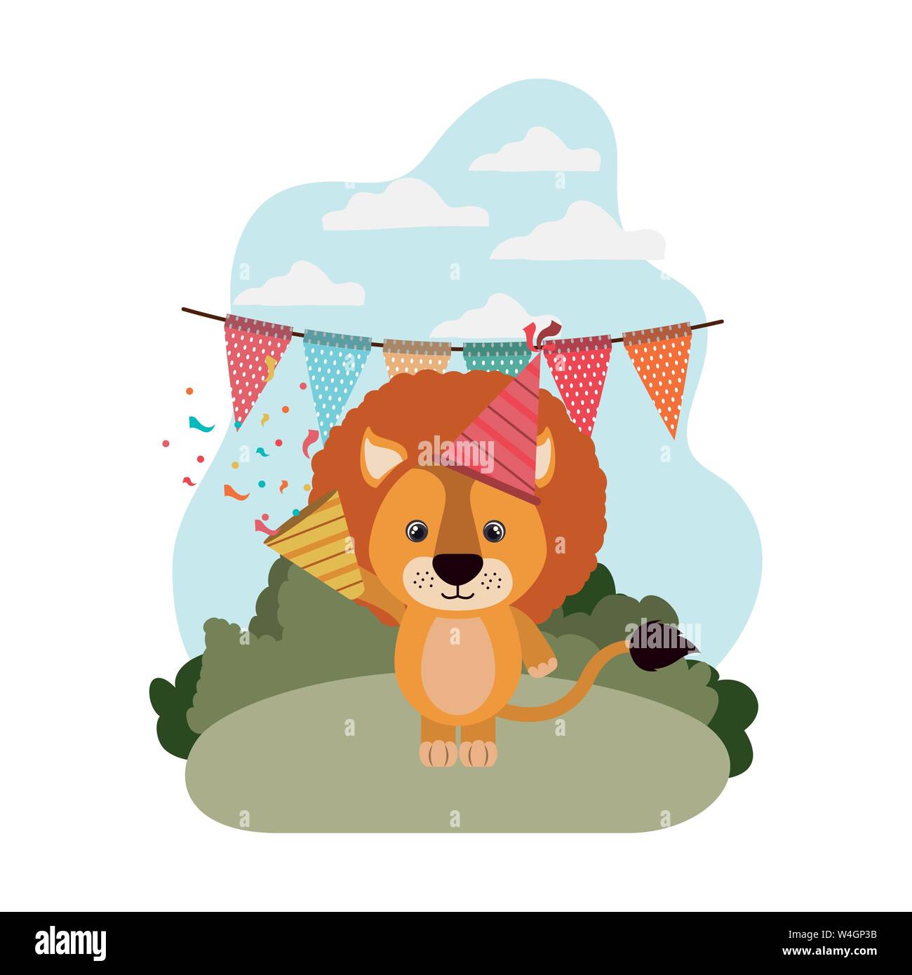 Lion mignon avec party hat Illustration de Vecteur
