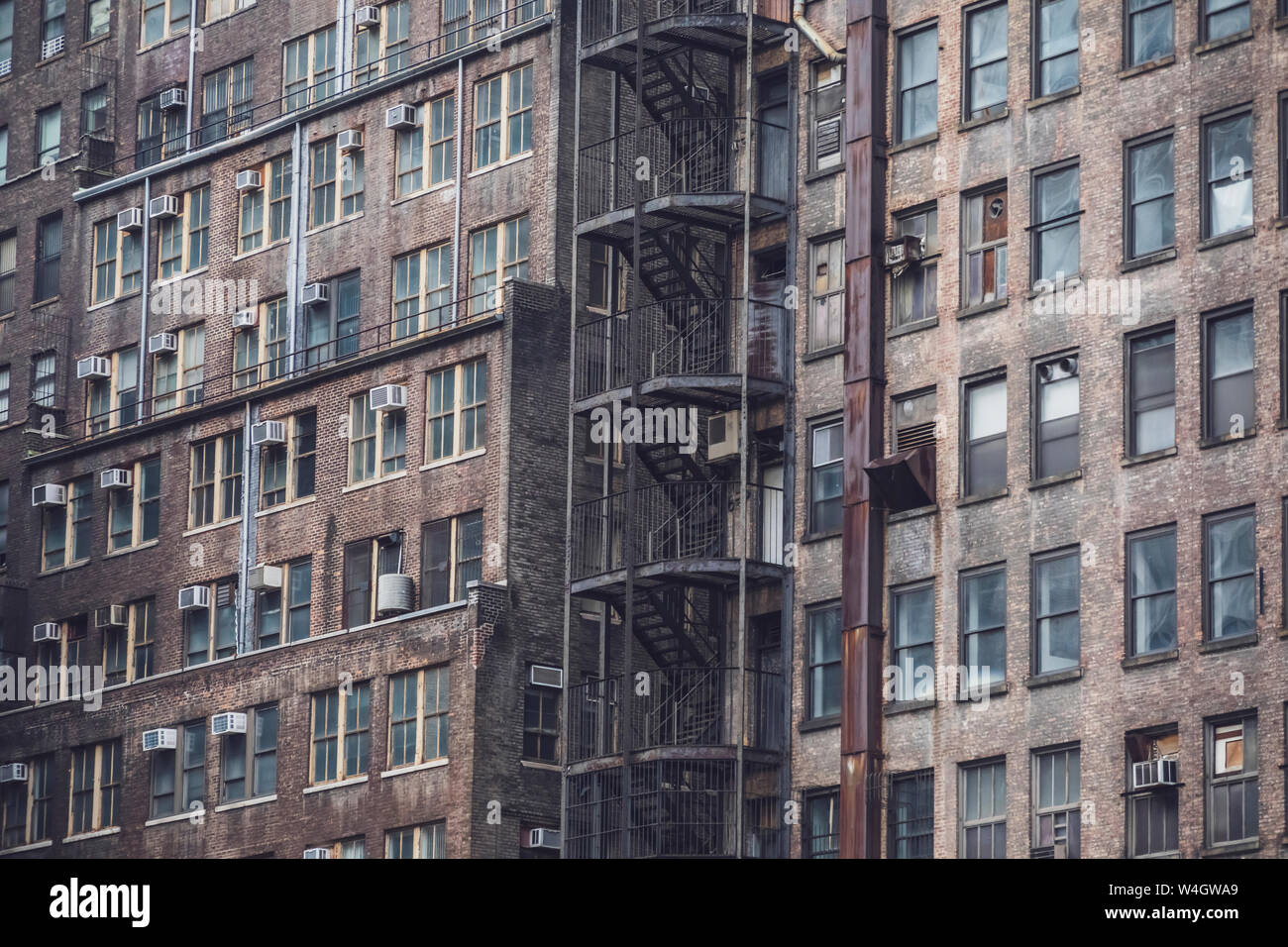 Détail d'un ancien bâtiment industriel, New York City, USA Banque D'Images