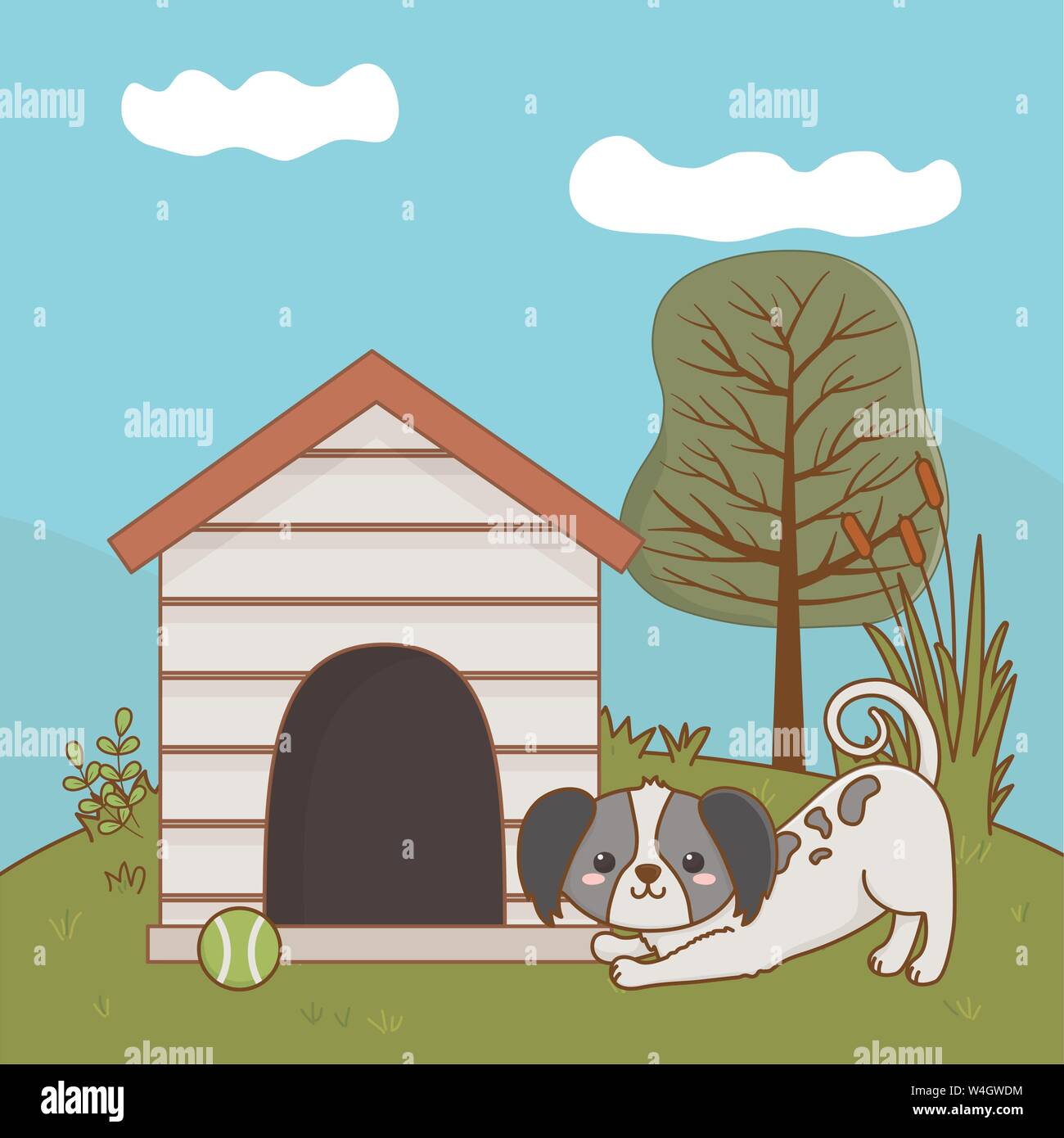 Conception, dessin animé chien mignon Animal Life Nature et faune zoo thème Vector illustration Illustration de Vecteur