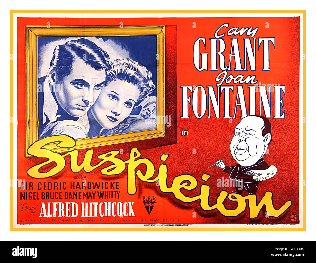 UK Vintage affiche de film d'Hitchcock "suspicion" (1941) Cette affiche est pour la ré-édition en 1953 et est l'une des premières affiches pour une image de la fonction de directeur lui-même. Banque D'Images UK Vintage affiche de film d'Hitchcock "suspicion" (1941) Cette affiche est pour la ré-édition en 1953 et est l'une des premières affiches pour une image de la fonction de directeur lui-même. Banque D'Images