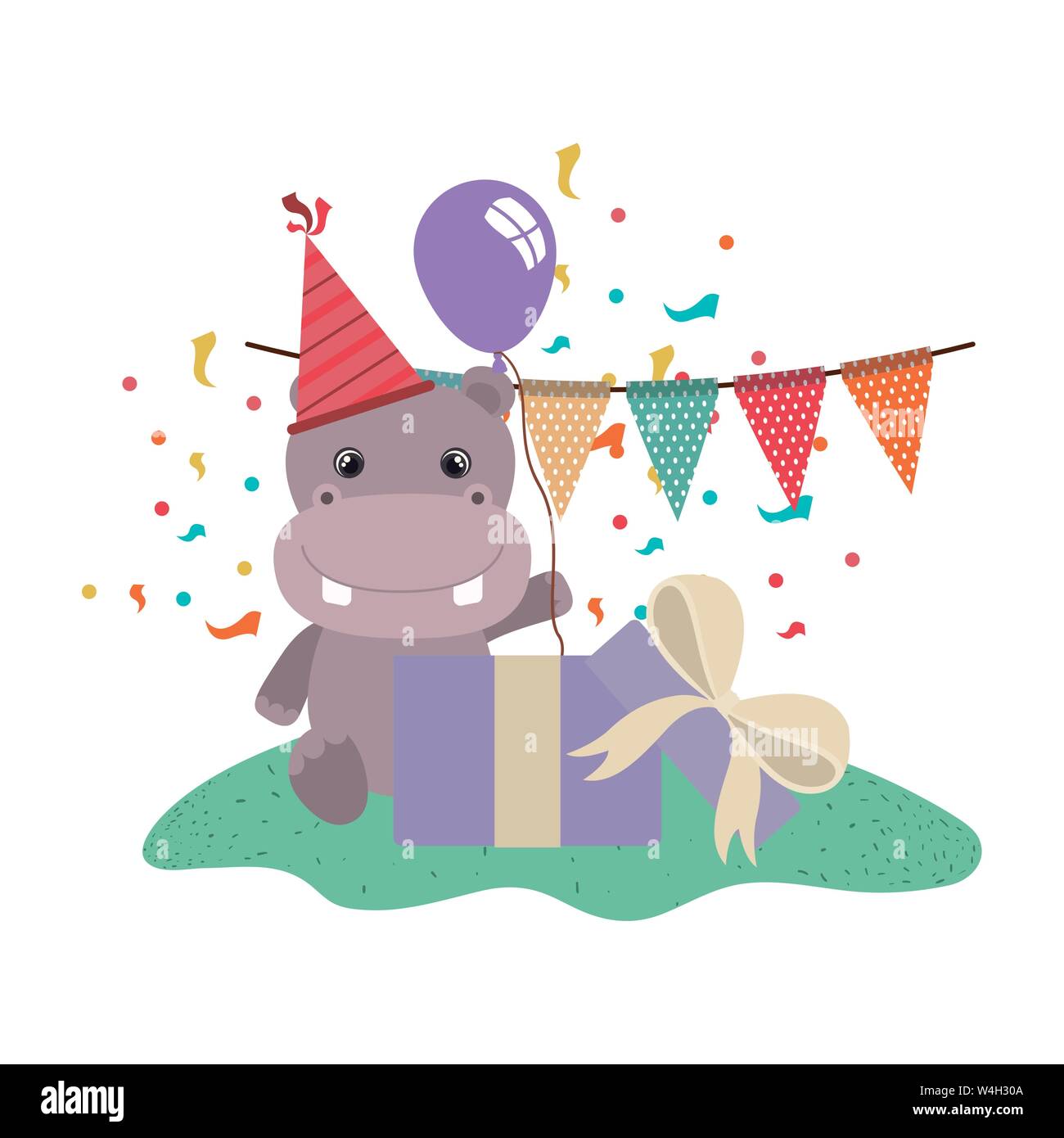 Hippo mignon avec boîte-cadeau Illustration de Vecteur