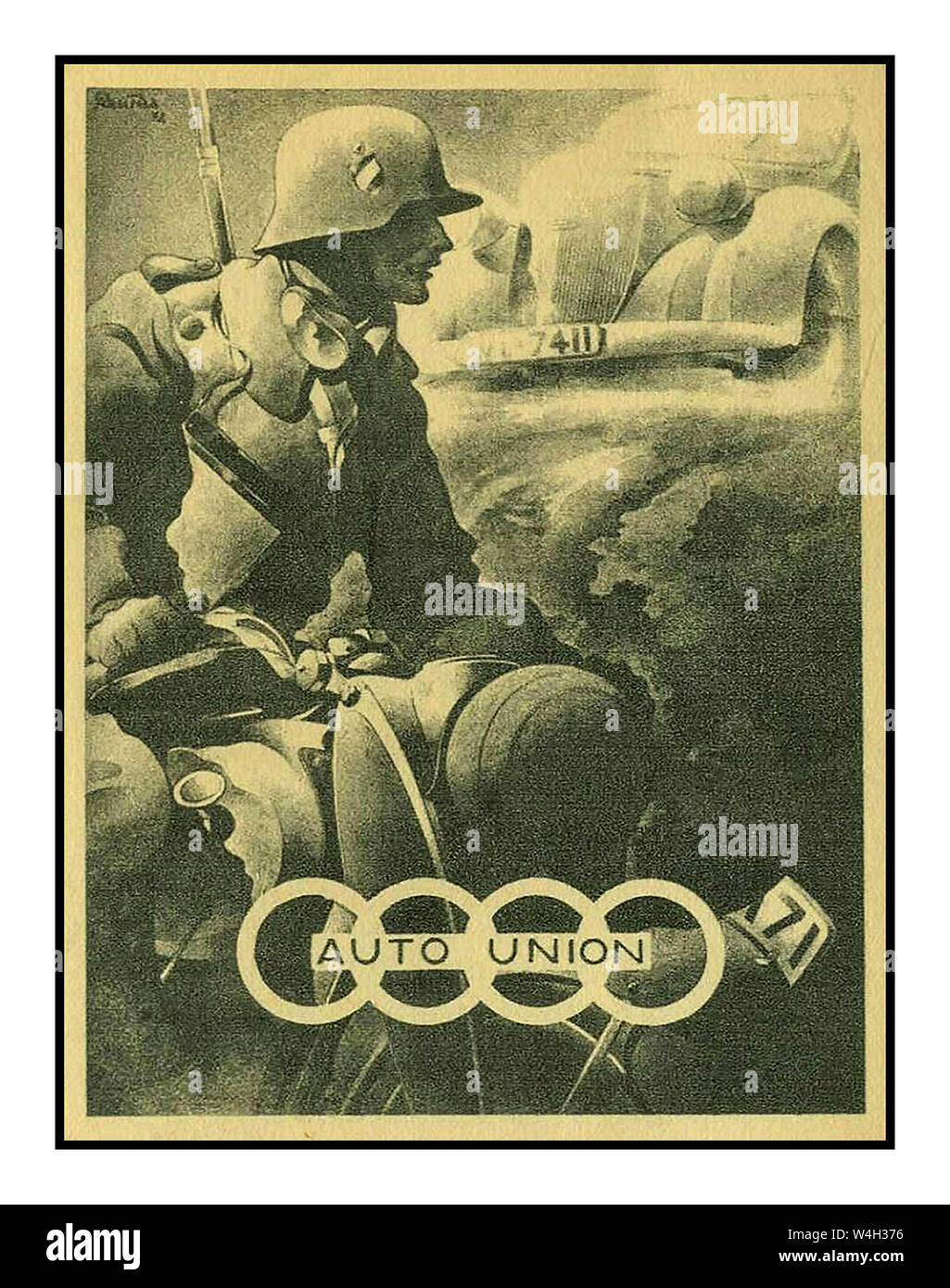 La Wehrmacht WW2 armée allemande. Publicité de propagande nazie pour automobiles militaires et les motos. Auto-Union (maintenant rebaptisé Audi) Seconde Guerre mondiale 1939 La production industrielle mécanisée allemande Seconde Guerre mondiale Banque D'Images