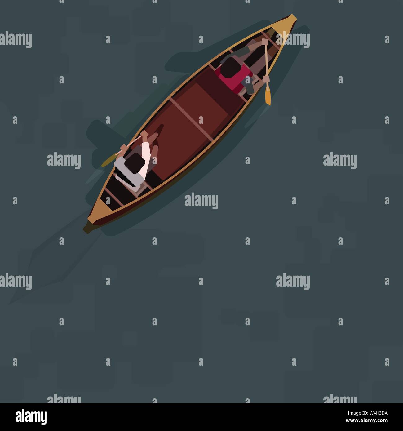 2 personnes à bord de canots sur un angle vers le haut et à travers la page Illustration de Vecteur