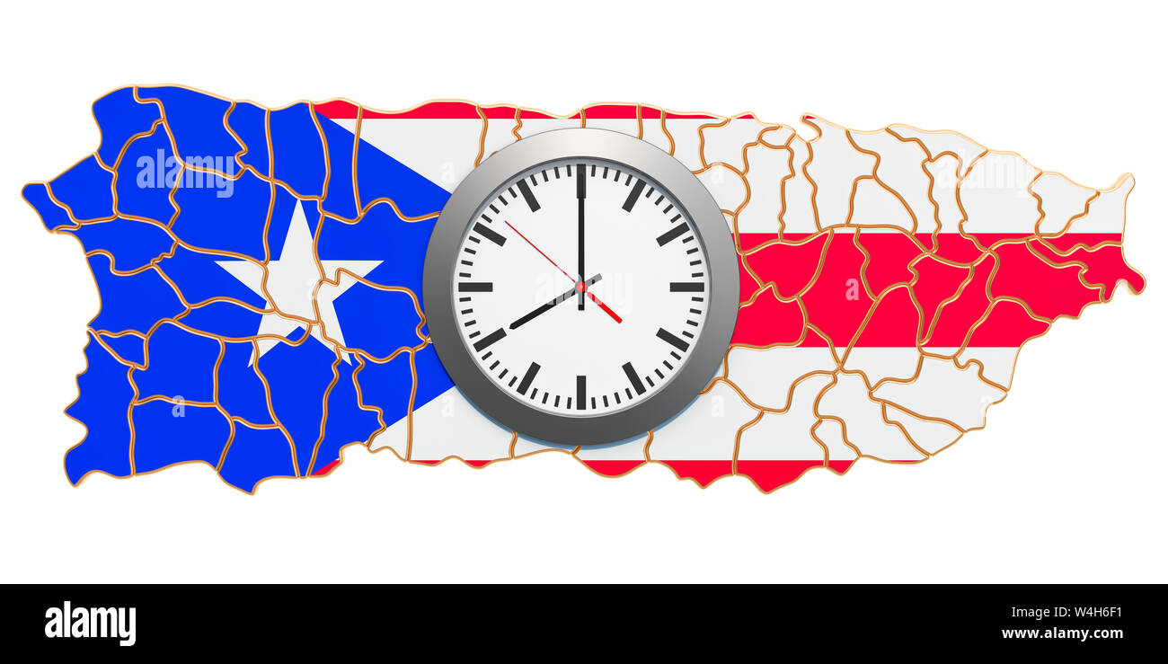 Fuseaux horaires à Puerto Rico concept. Le rendu 3D isolé sur fond blanc Banque D'Images