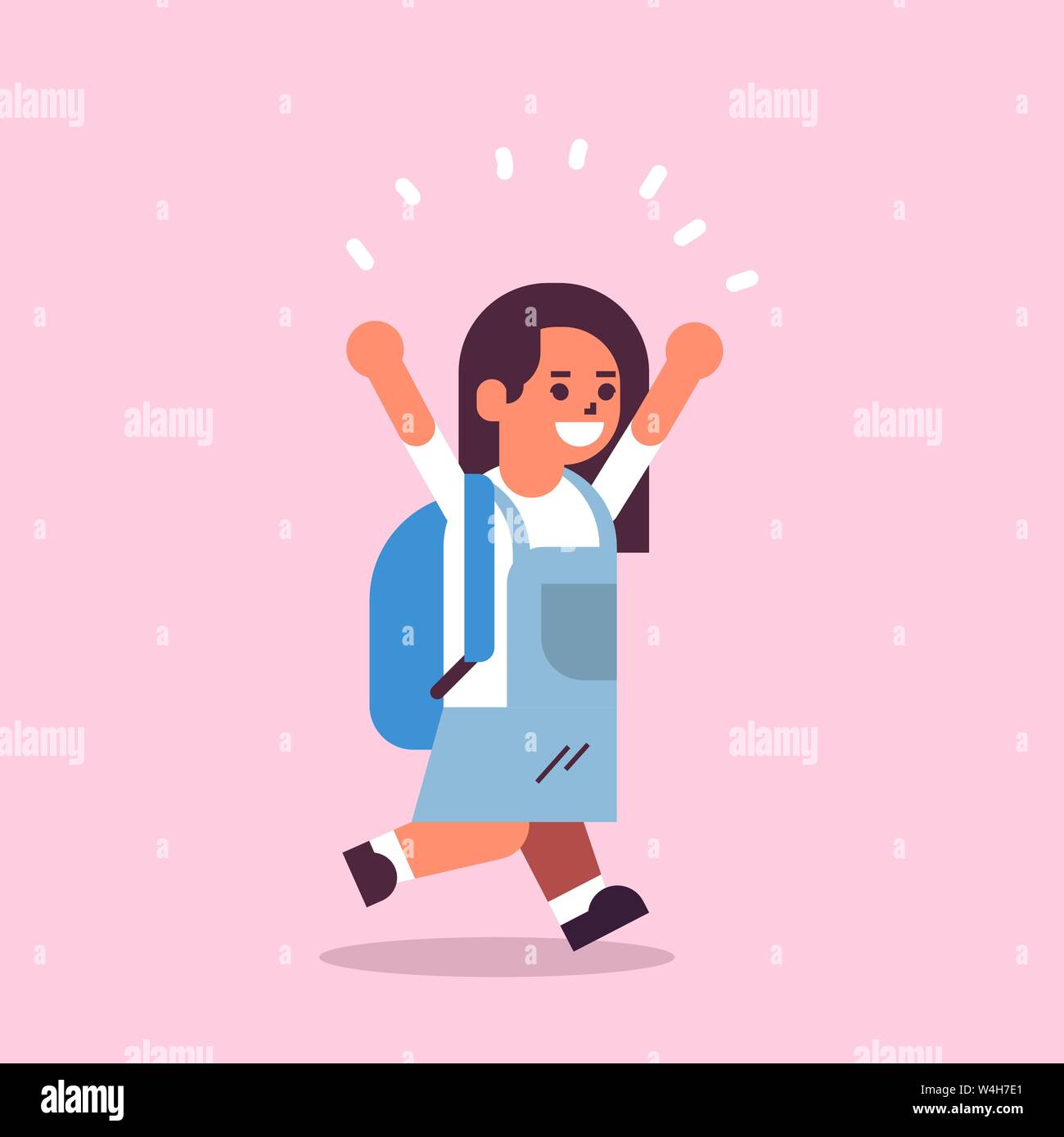 Écolière avec sac à dos d'utiliser de nouveau à l'enseignement scolaire des élèves de sexe féminin s'amusant concept pleine longueur à plat Illustration de Vecteur