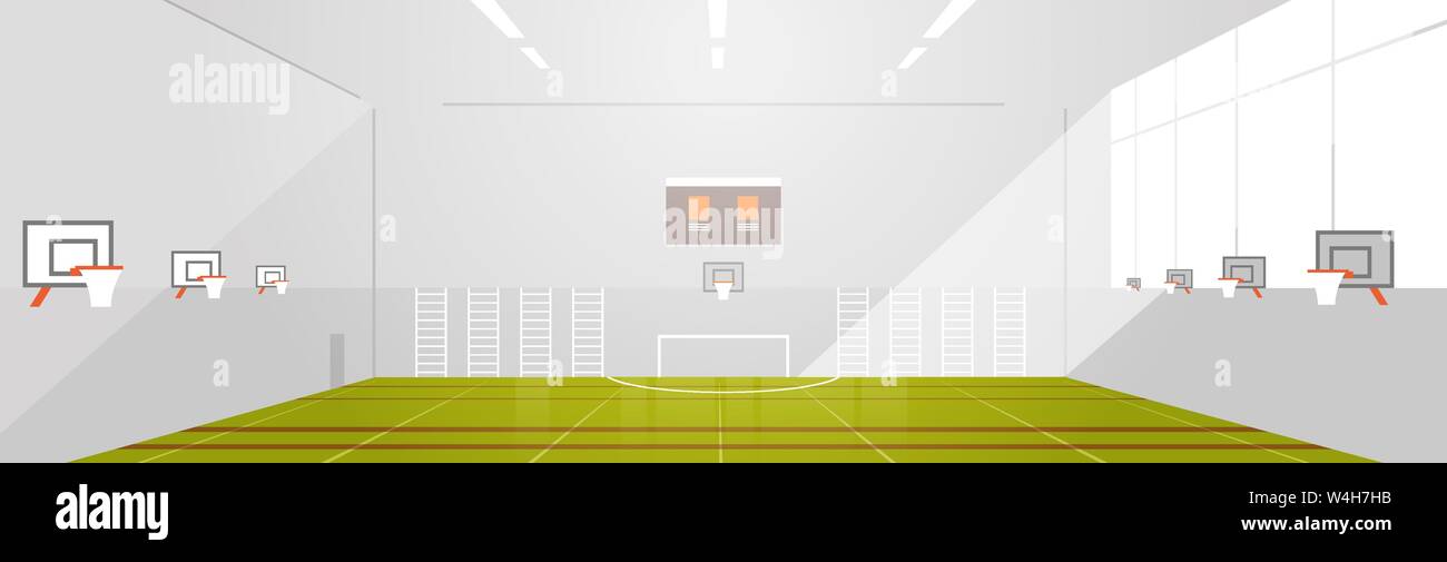 Collège ou gymnase de l'école vide aucun peuple le sport moderne hall intérieur complexe plate horizontale Illustration de Vecteur