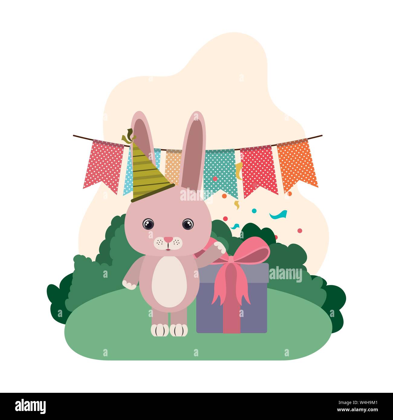 Lapin mignon avec boîte-cadeau en paysage Illustration de Vecteur