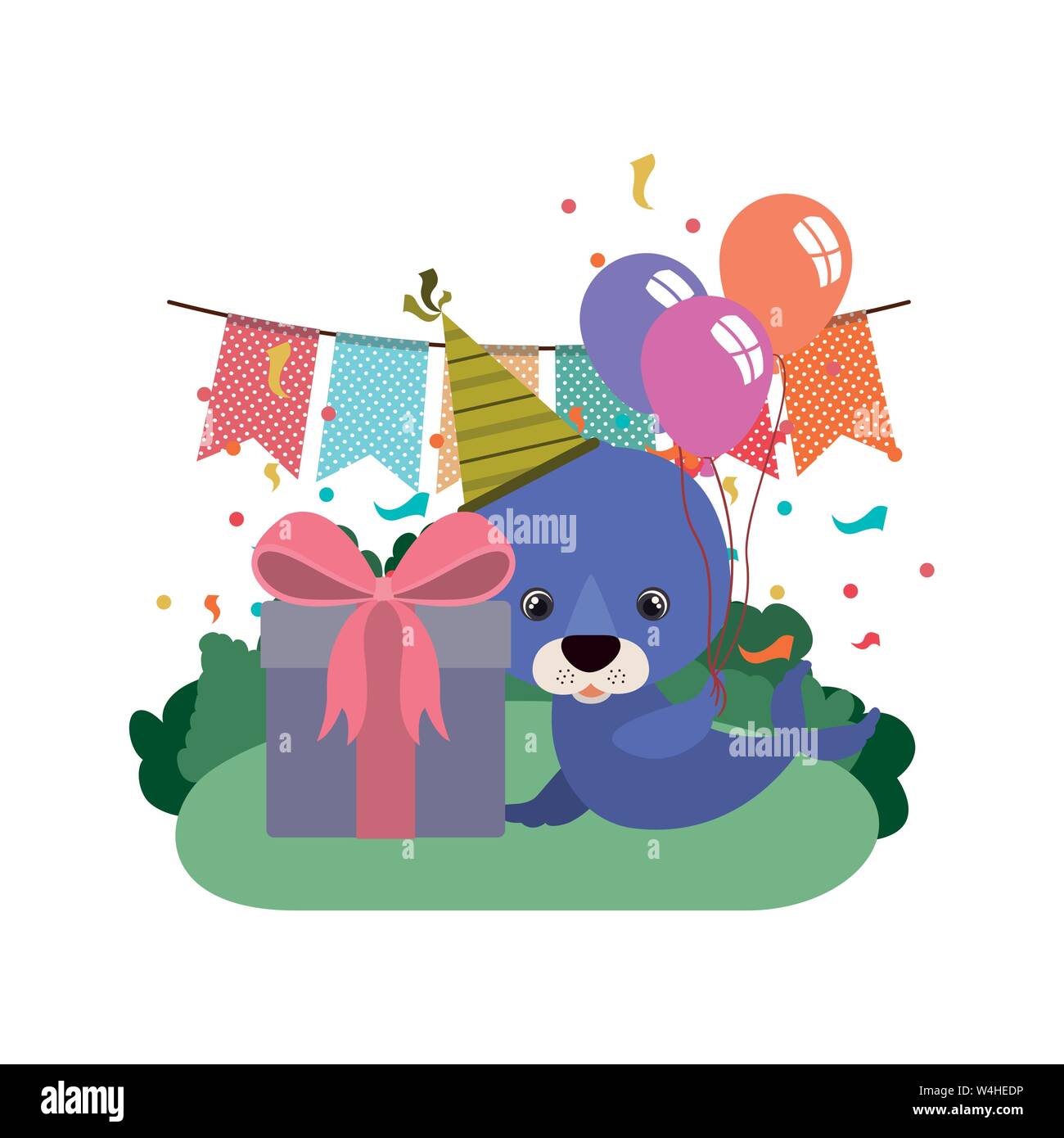 Cute seal avec boîte-cadeau Illustration de Vecteur