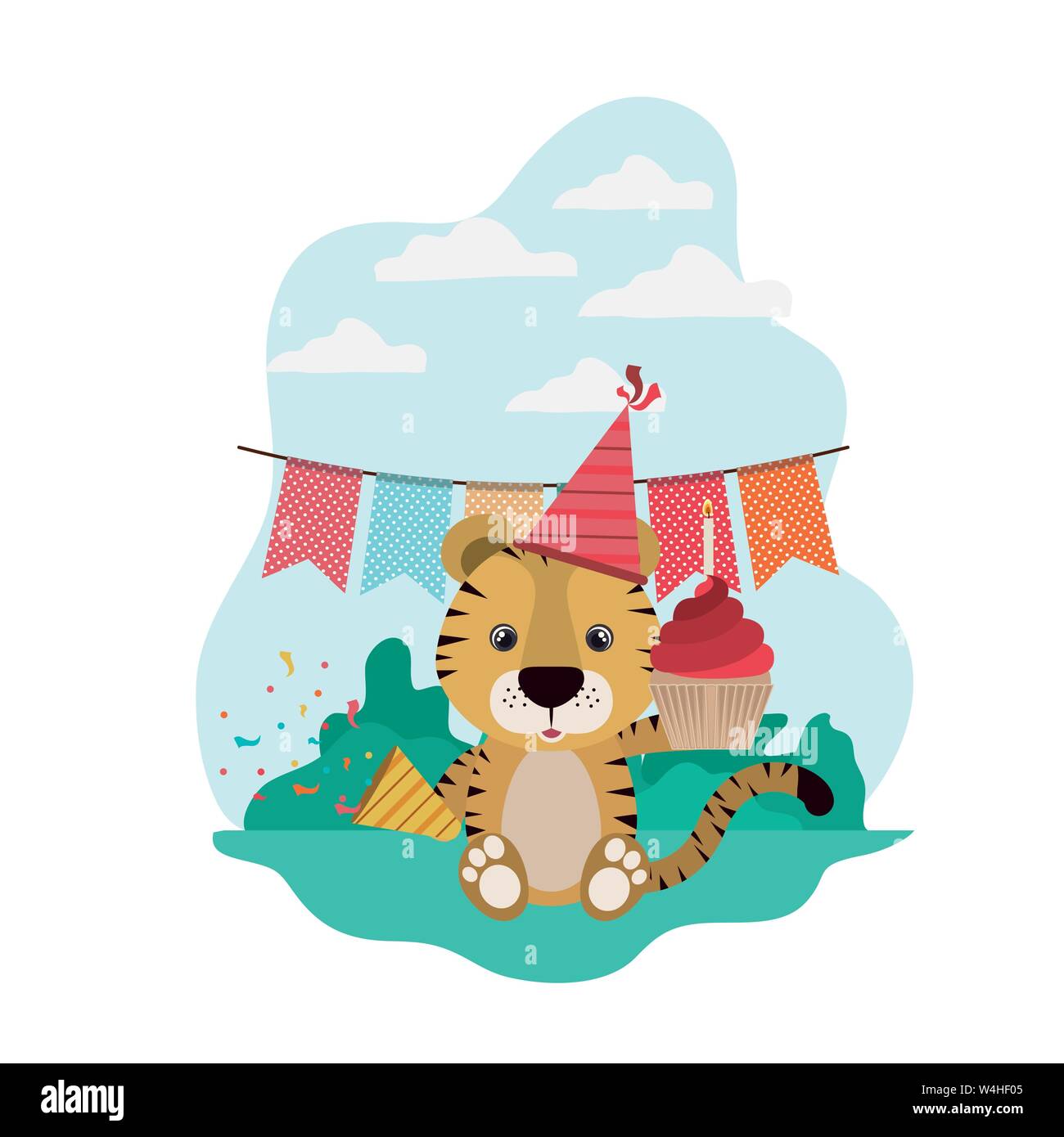 Cute tiger avec party hat Illustration de Vecteur